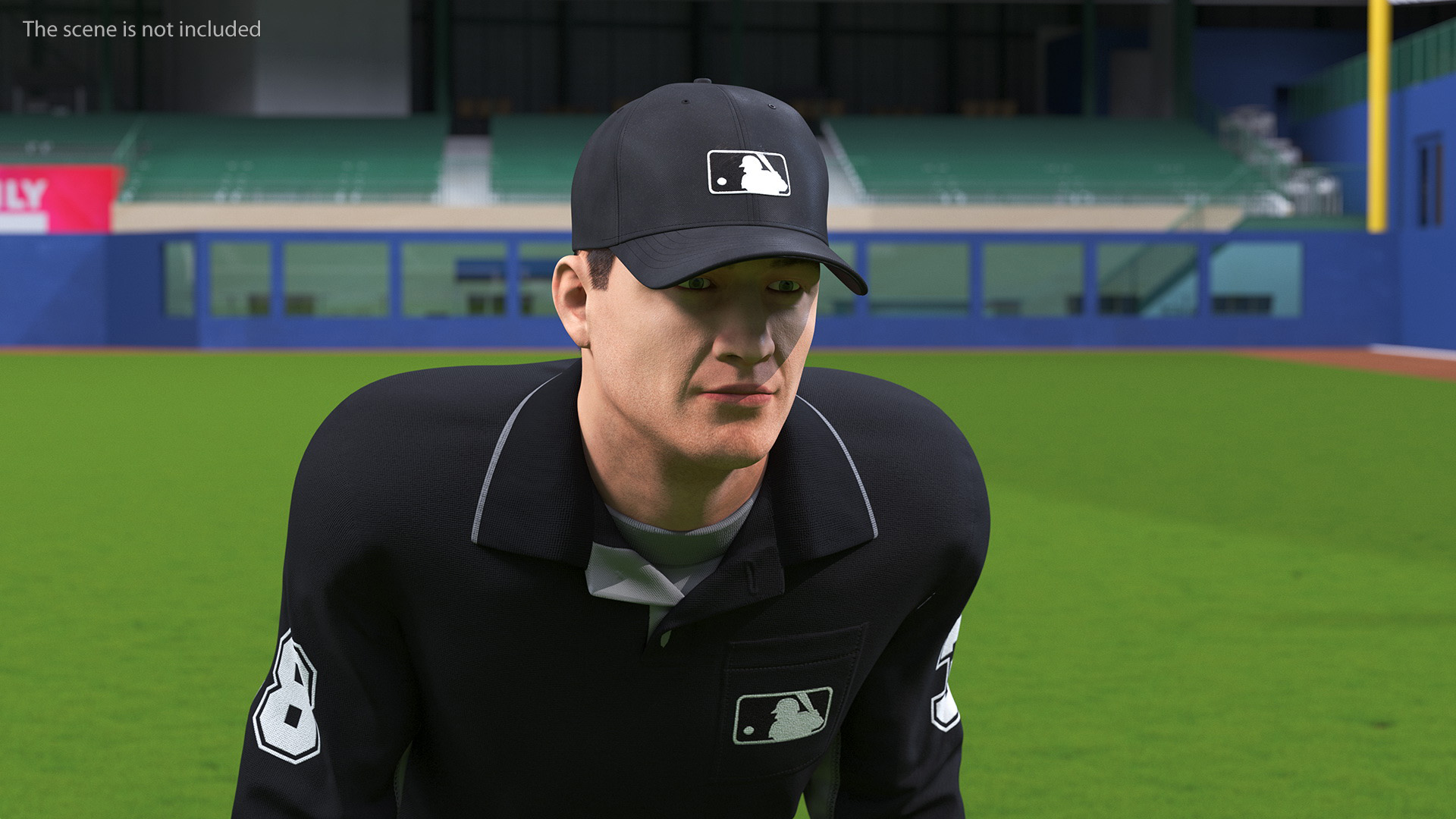 3D model Baseball Umpire in Cap in Ready Pose Fur