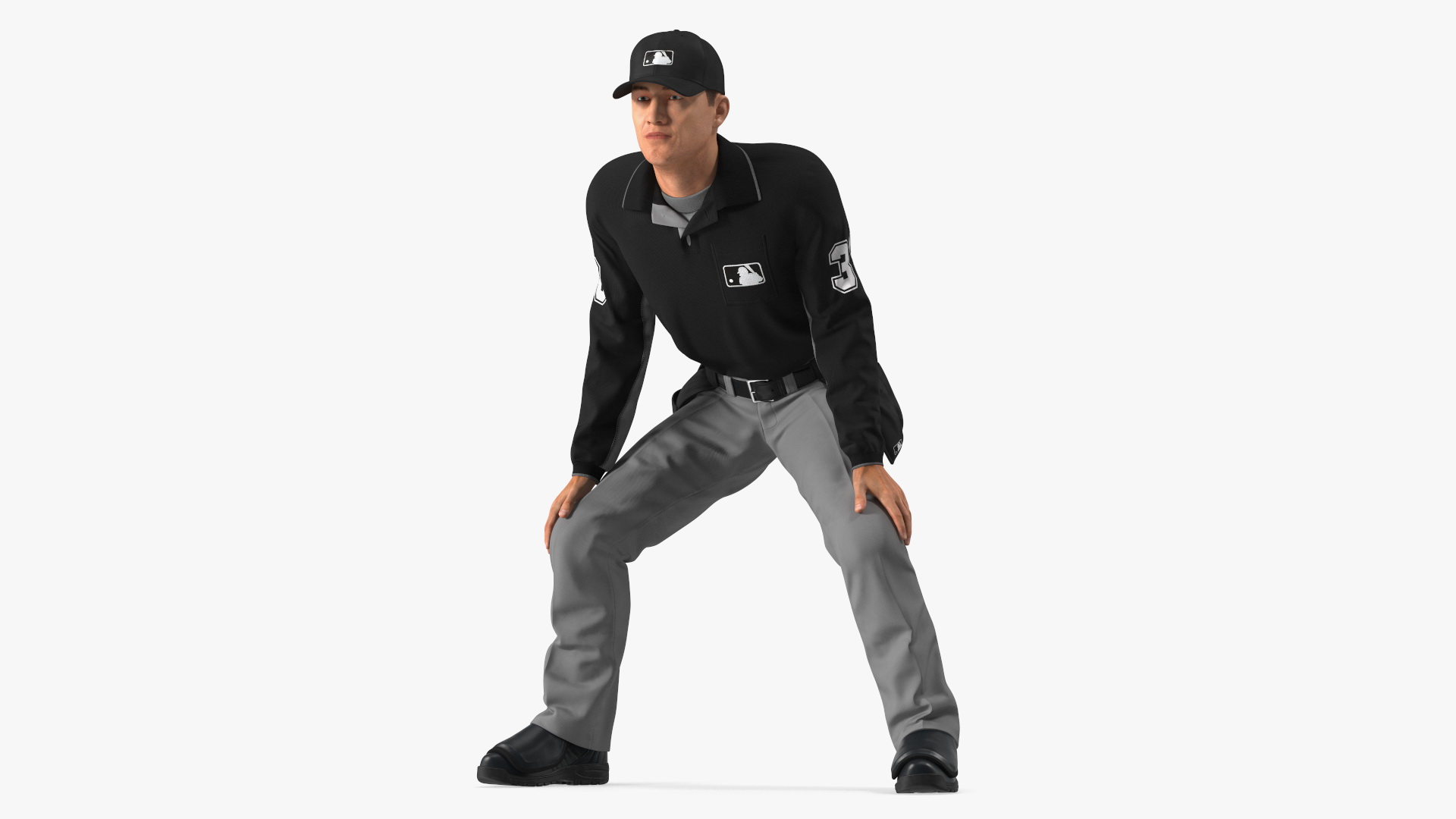 3D model Baseball Umpire in Cap in Ready Pose Fur