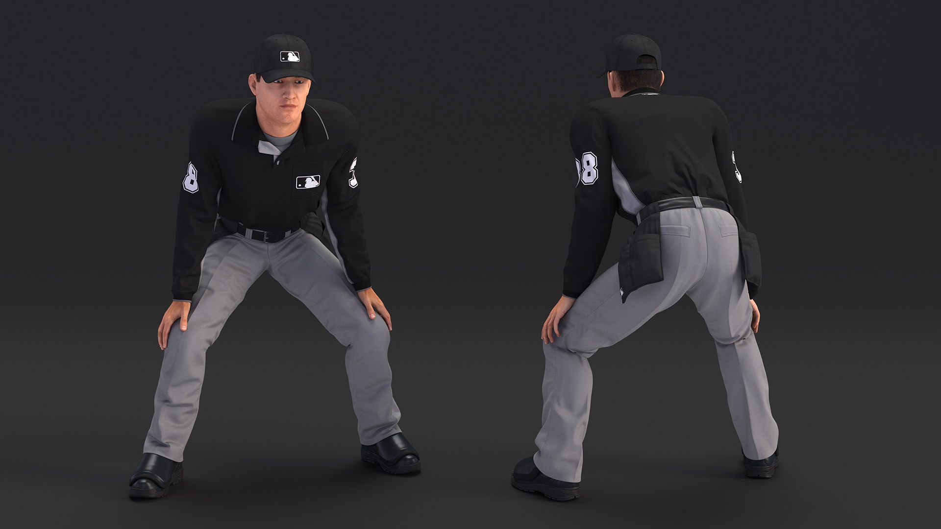 3D model Baseball Umpire in Cap in Ready Pose Fur