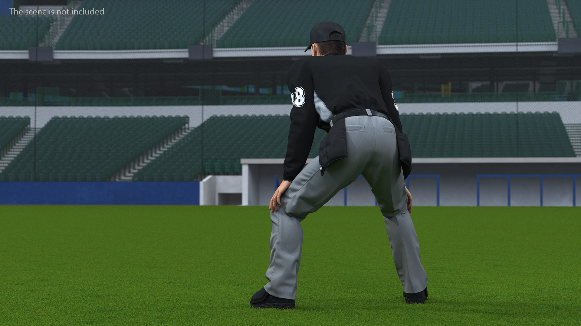 3D model Baseball Umpire in Cap in Ready Pose Fur