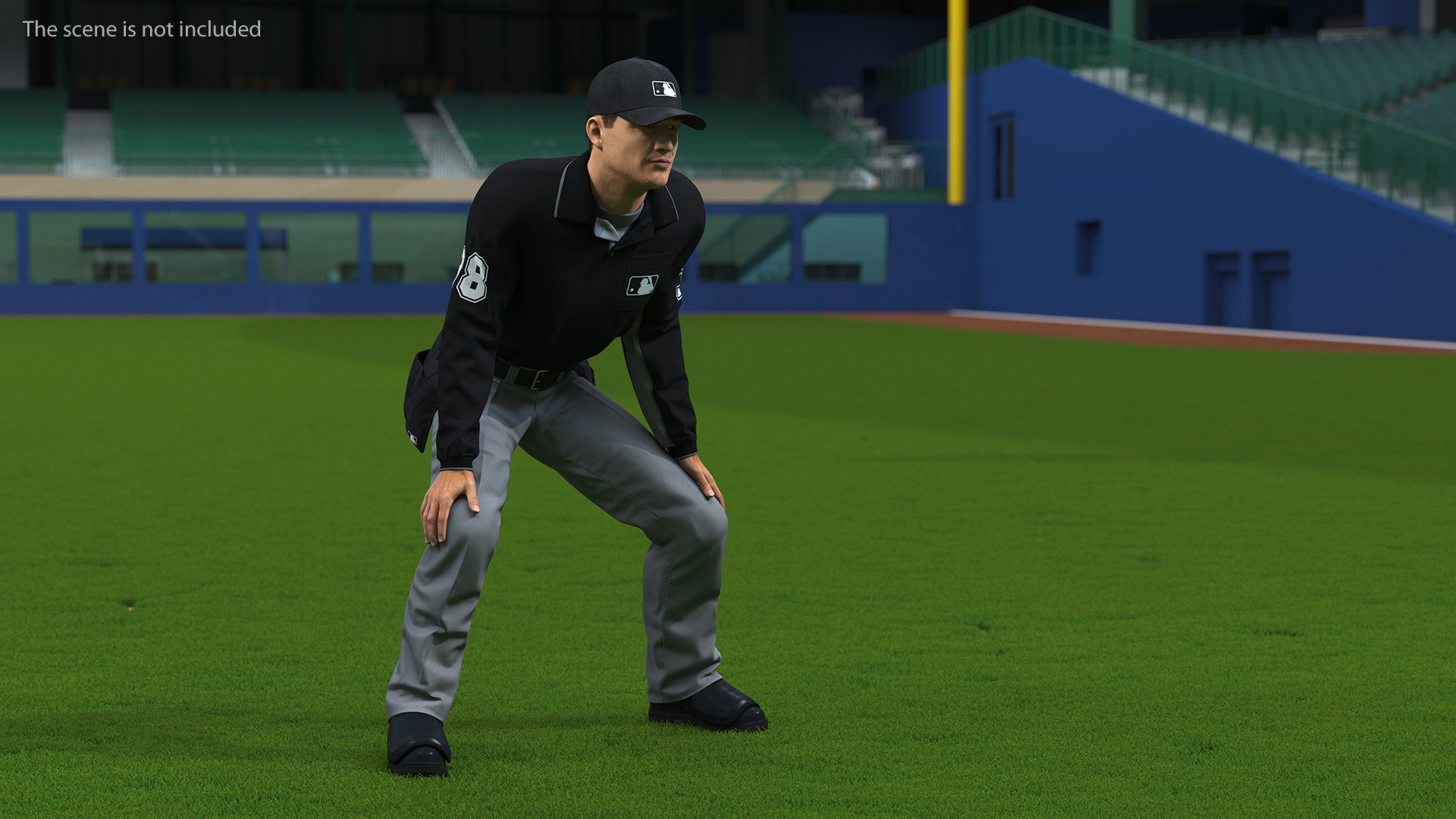 3D model Baseball Umpire in Cap in Ready Pose Fur