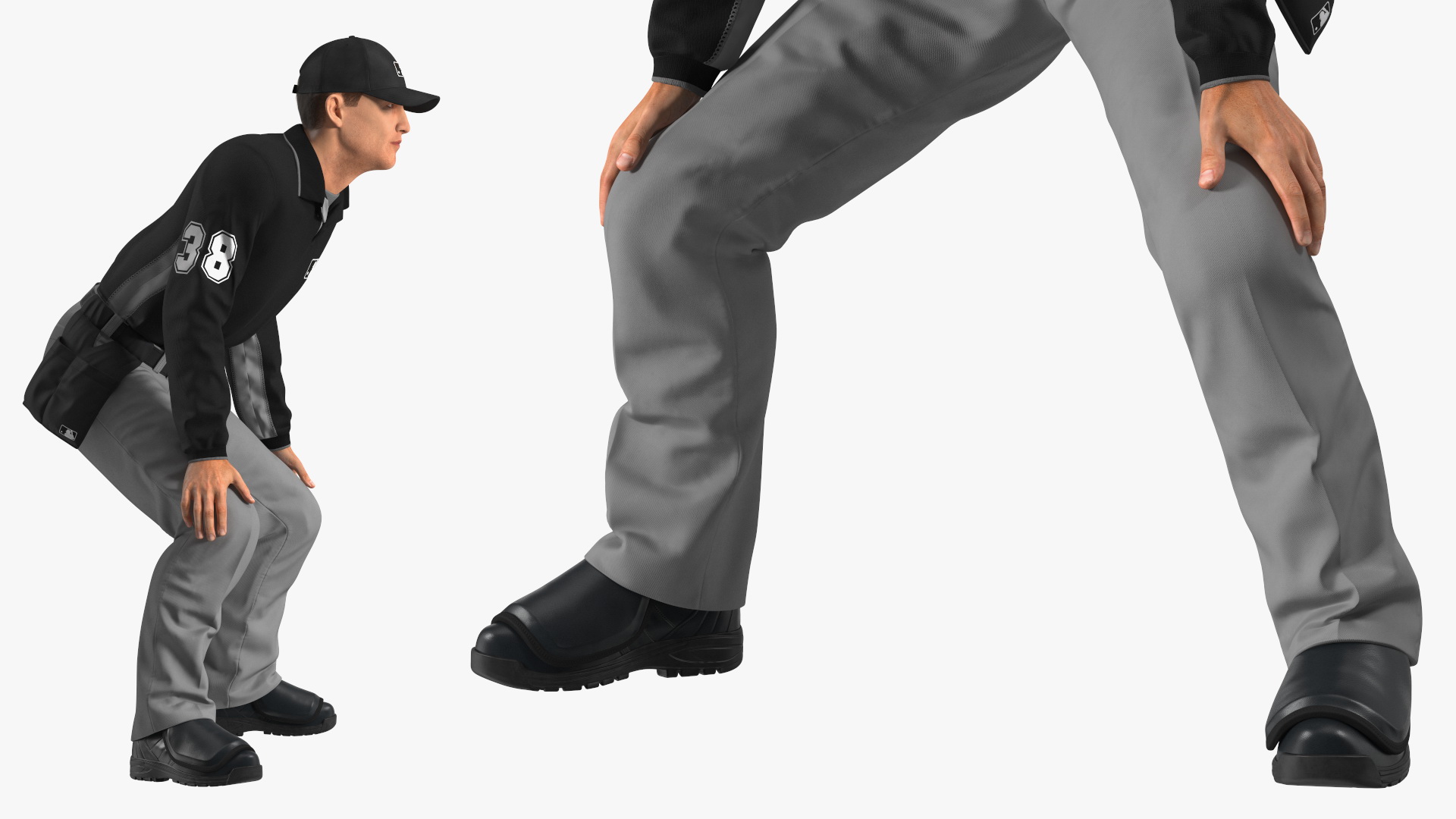 3D model Baseball Umpire in Cap in Ready Pose Fur