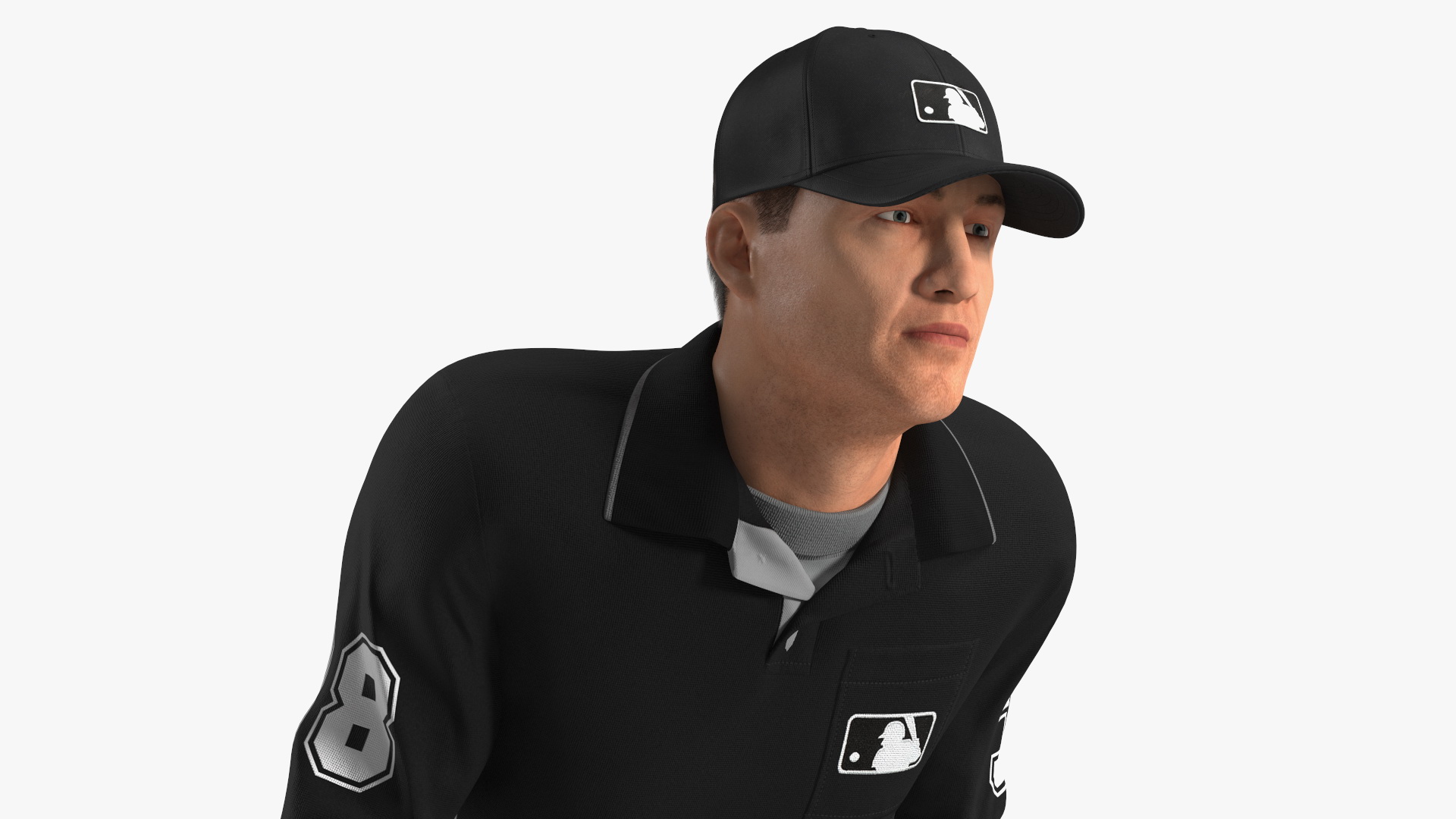 3D model Baseball Umpire in Cap in Ready Pose Fur