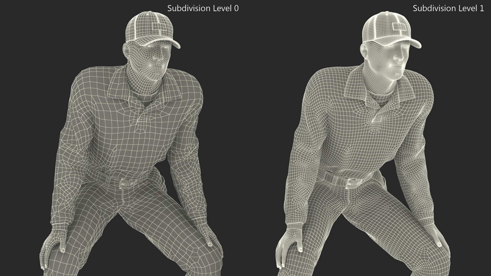 3D model Baseball Umpire in Cap in Ready Pose Fur