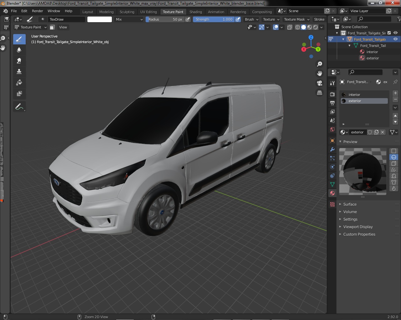 3D Ford Transit Connect Tailgate Simple Interior White