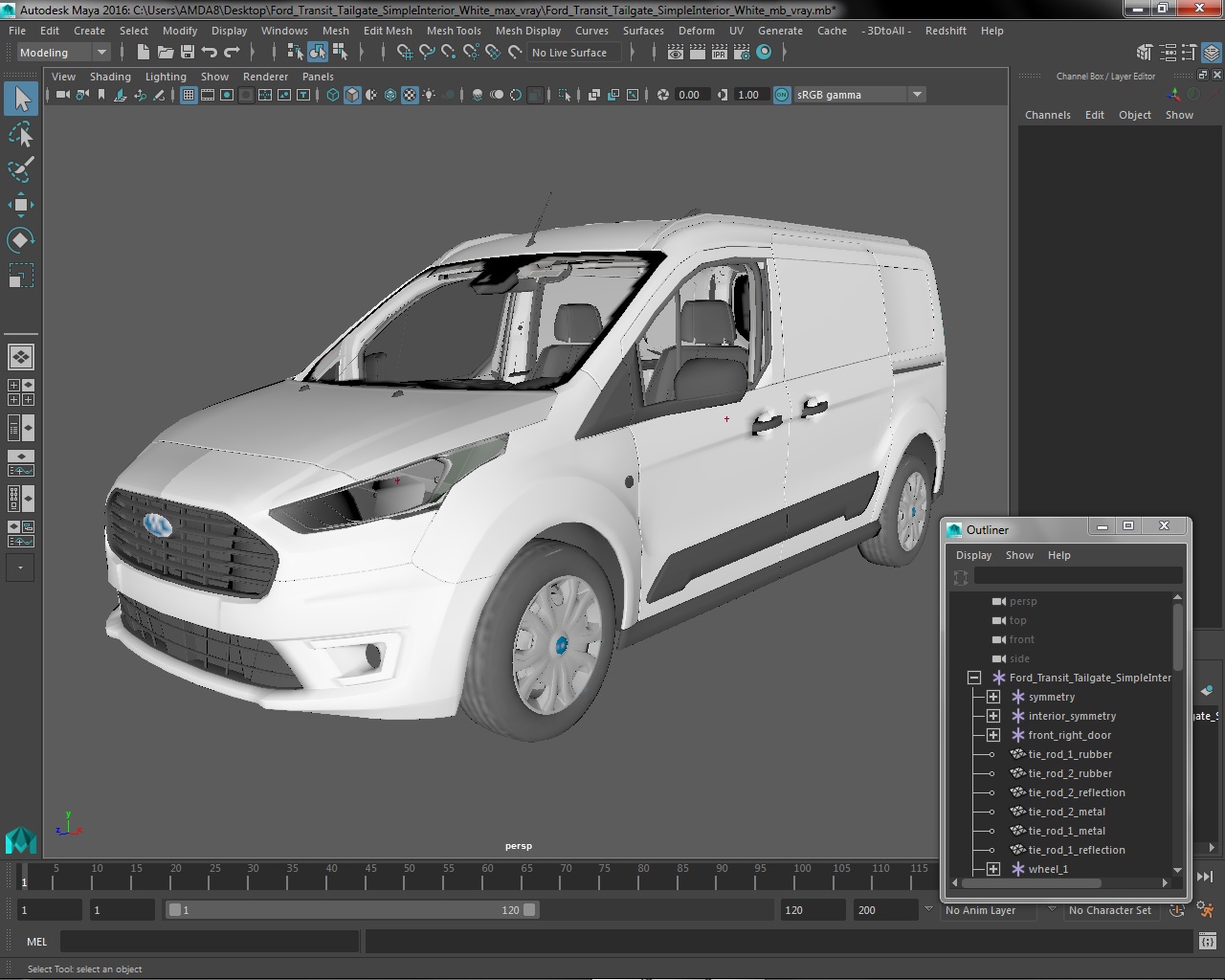 3D Ford Transit Connect Tailgate Simple Interior White