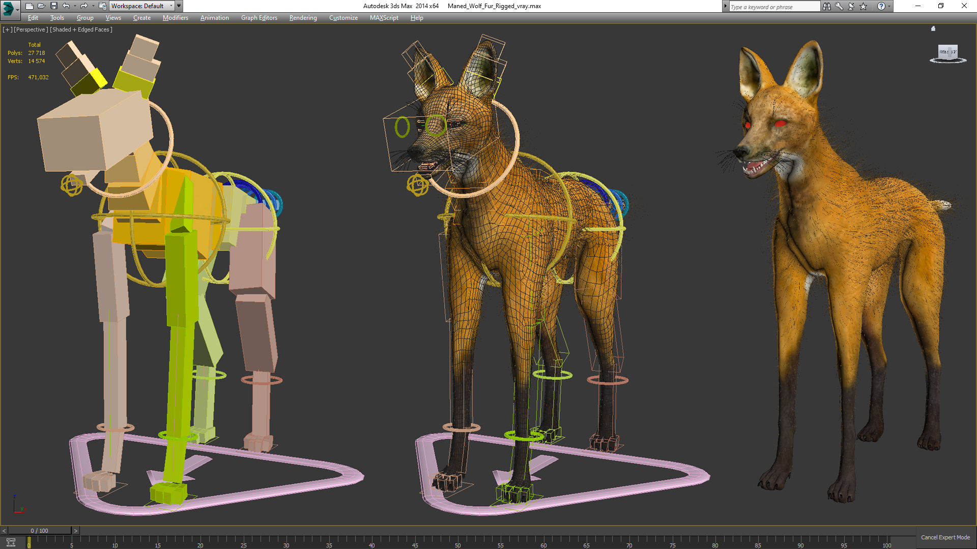 3D Maned Wolf Fur Rigged