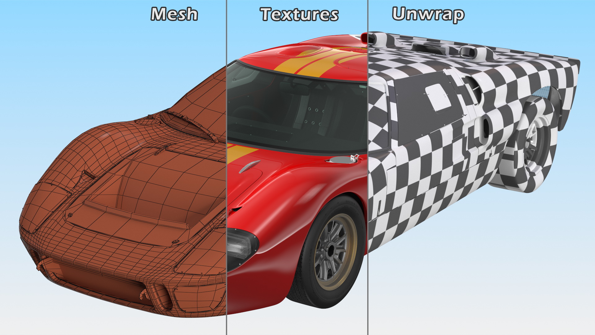 3D Ford GT40 Racing Car Red Rigged