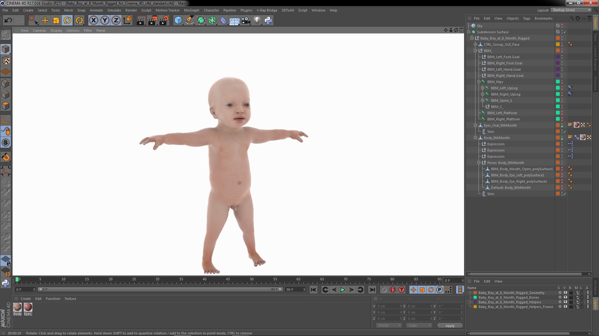 3D model Baby Boy at 8 Month Rigged for Cinema 4D