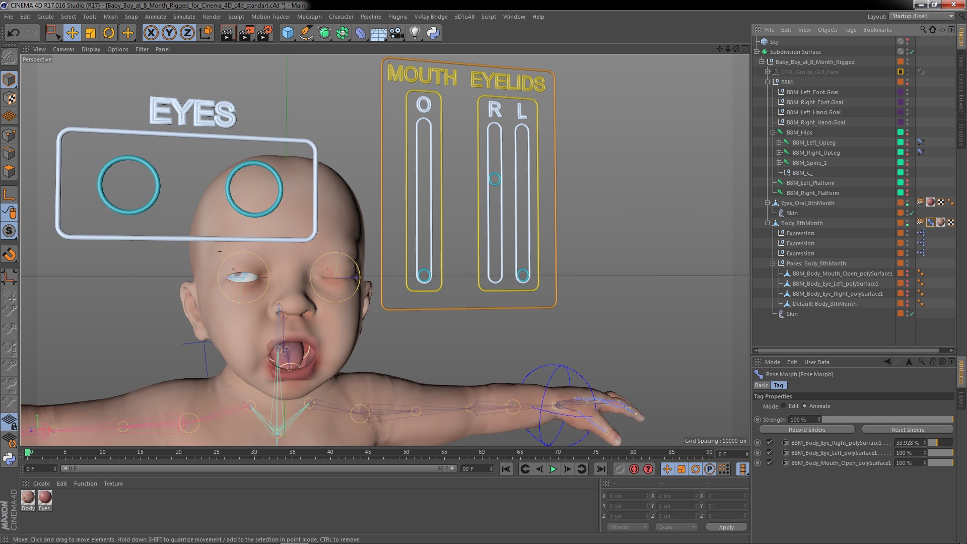 3D model Baby Boy at 8 Month Rigged for Cinema 4D