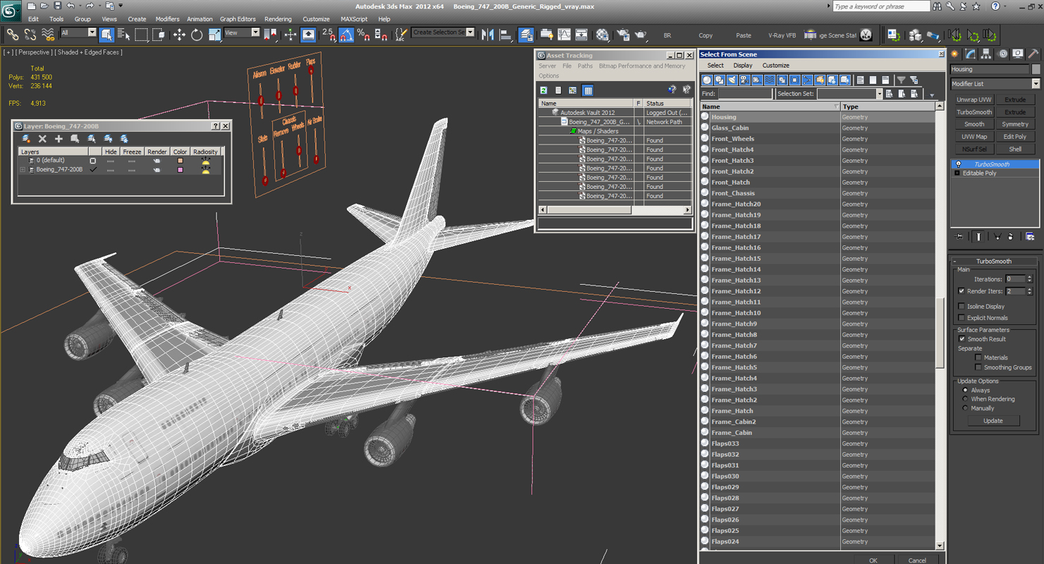 3D model Boeing 747 200B Generic Rigged