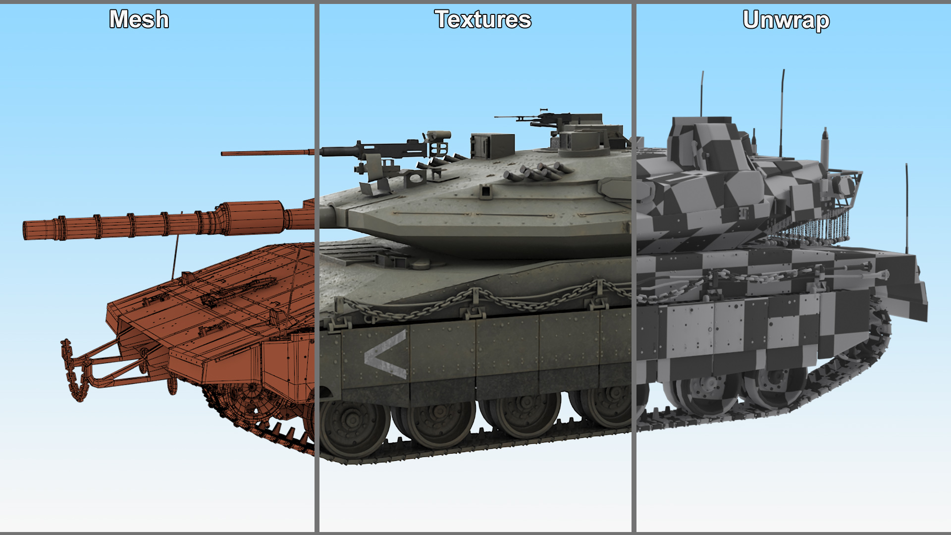 Dirty Israeli Tank Merkava 5 Olive 3D model