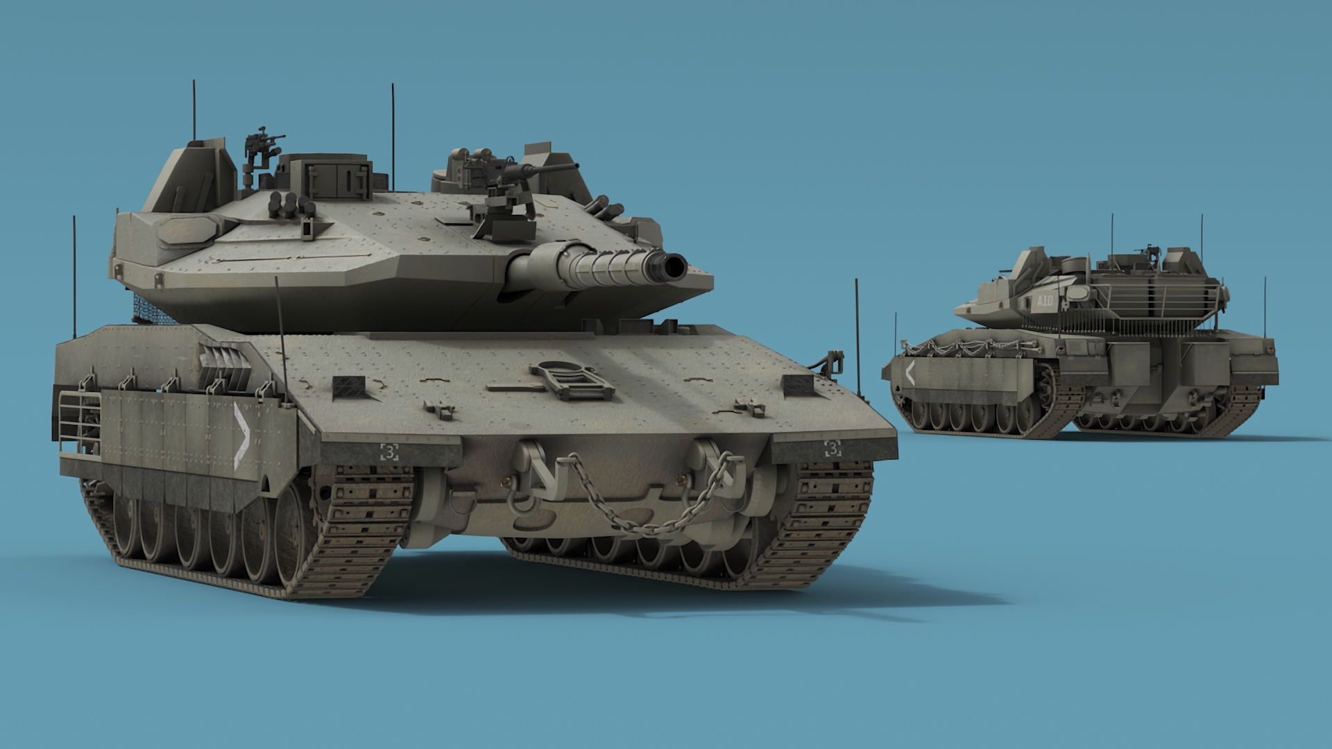 Dirty Israeli Tank Merkava 5 Olive 3D model