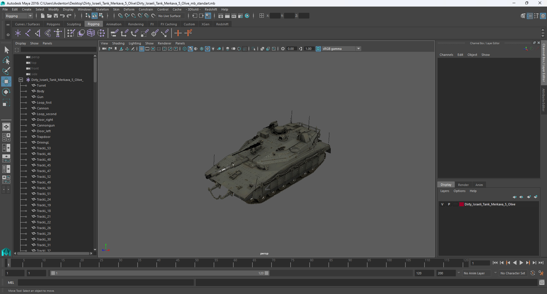 Dirty Israeli Tank Merkava 5 Olive 3D model