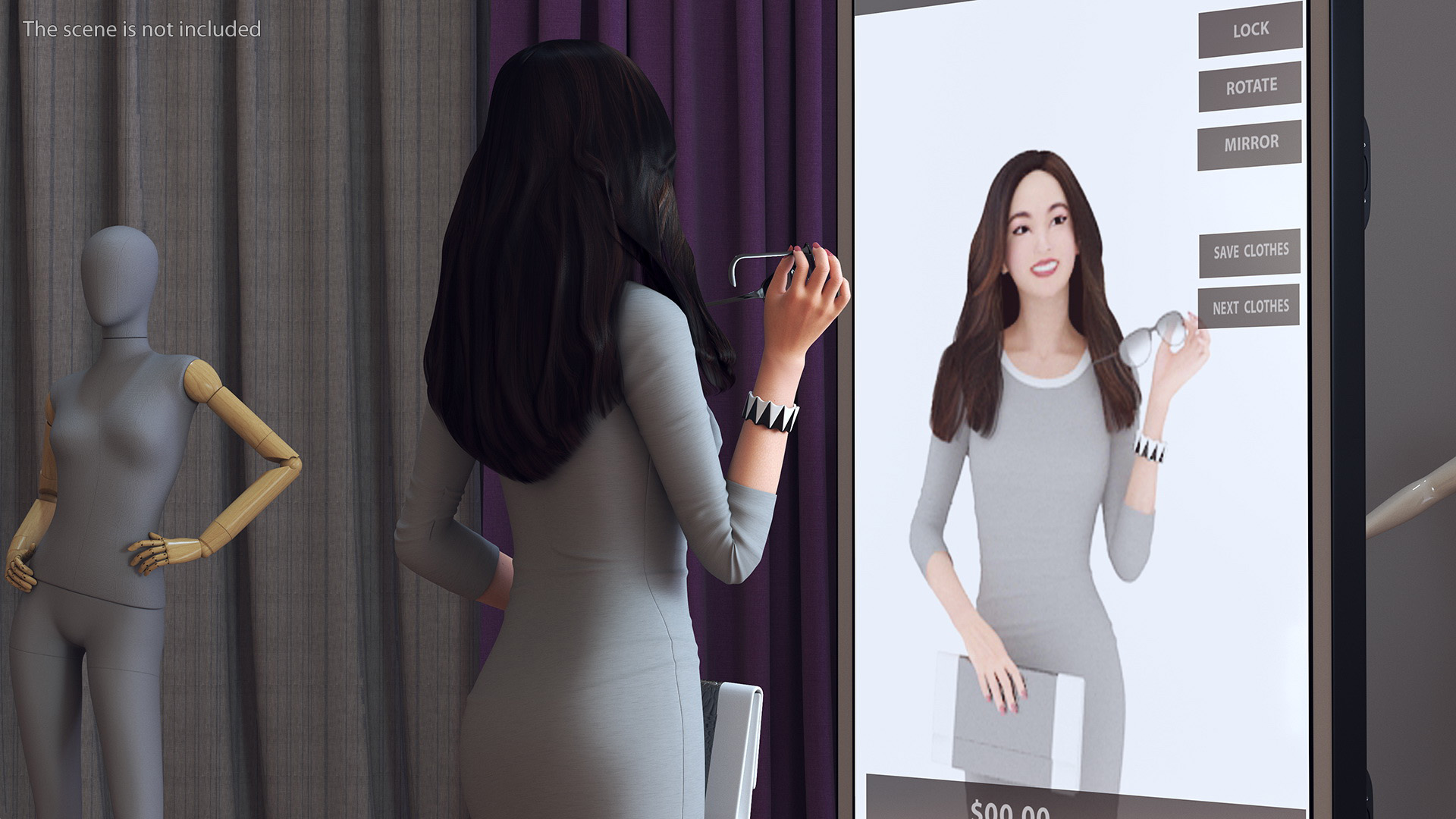 Woman with Virtual Dressing Mirror 3D model