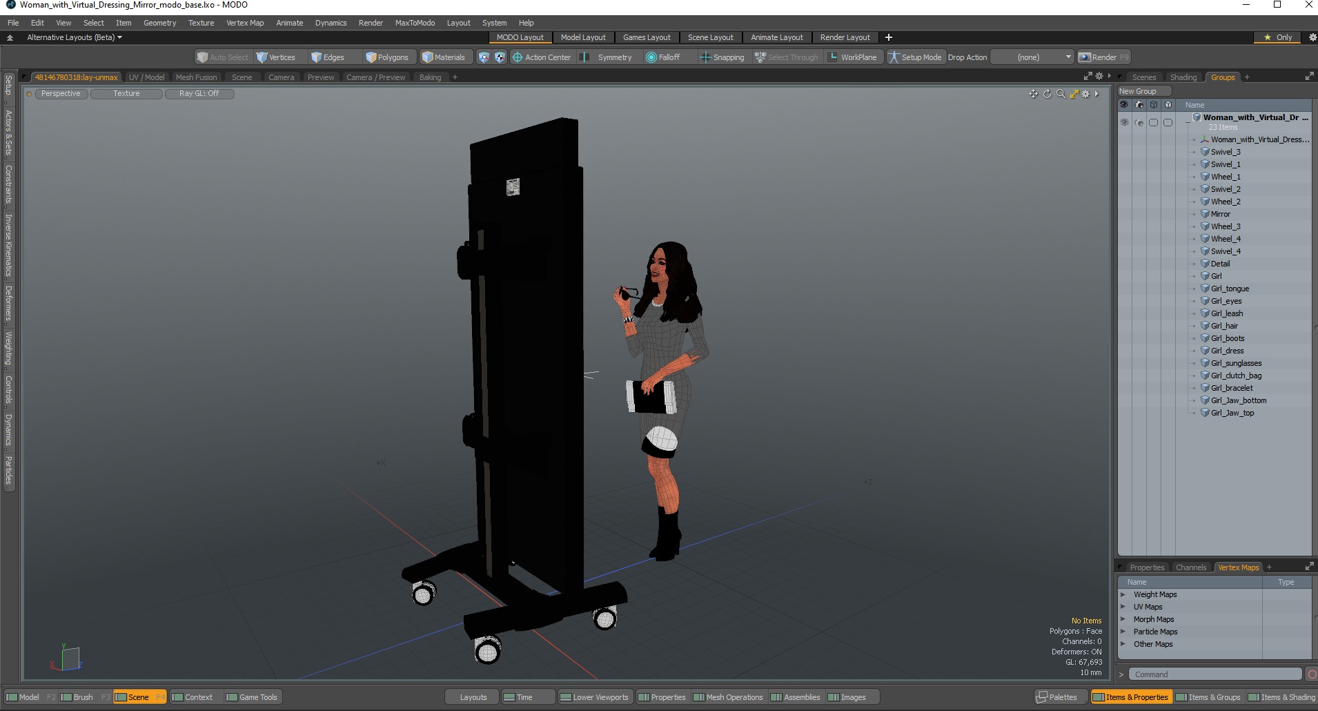 Woman with Virtual Dressing Mirror 3D model