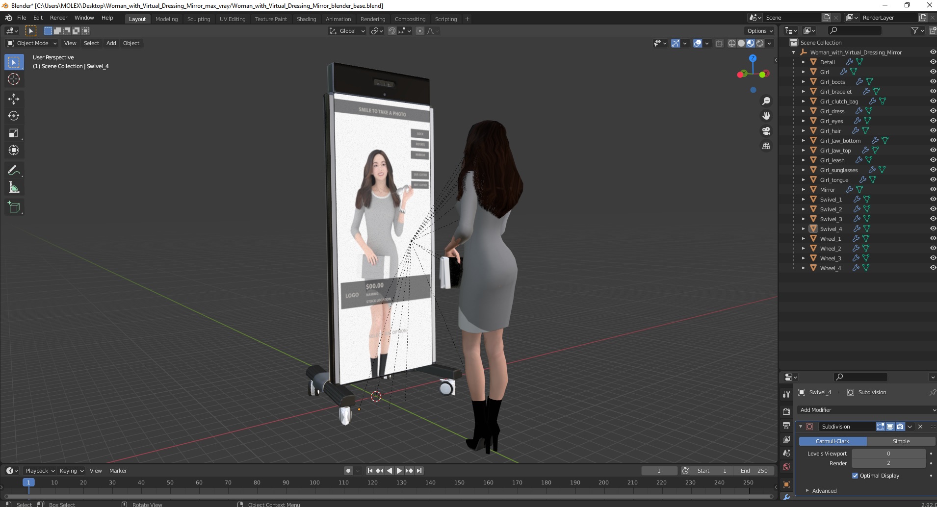 Woman with Virtual Dressing Mirror 3D model