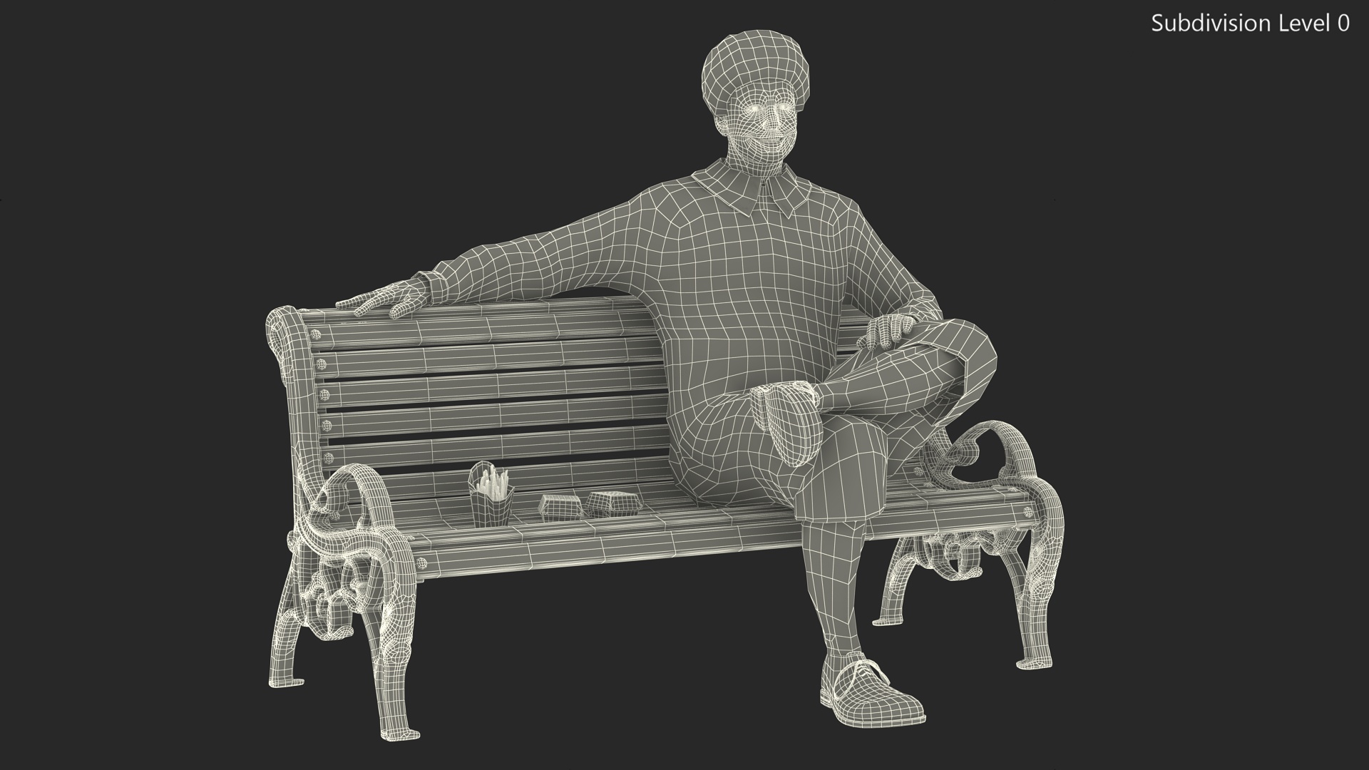 3D Ronald McDonald Having Lunch on Bench Fur