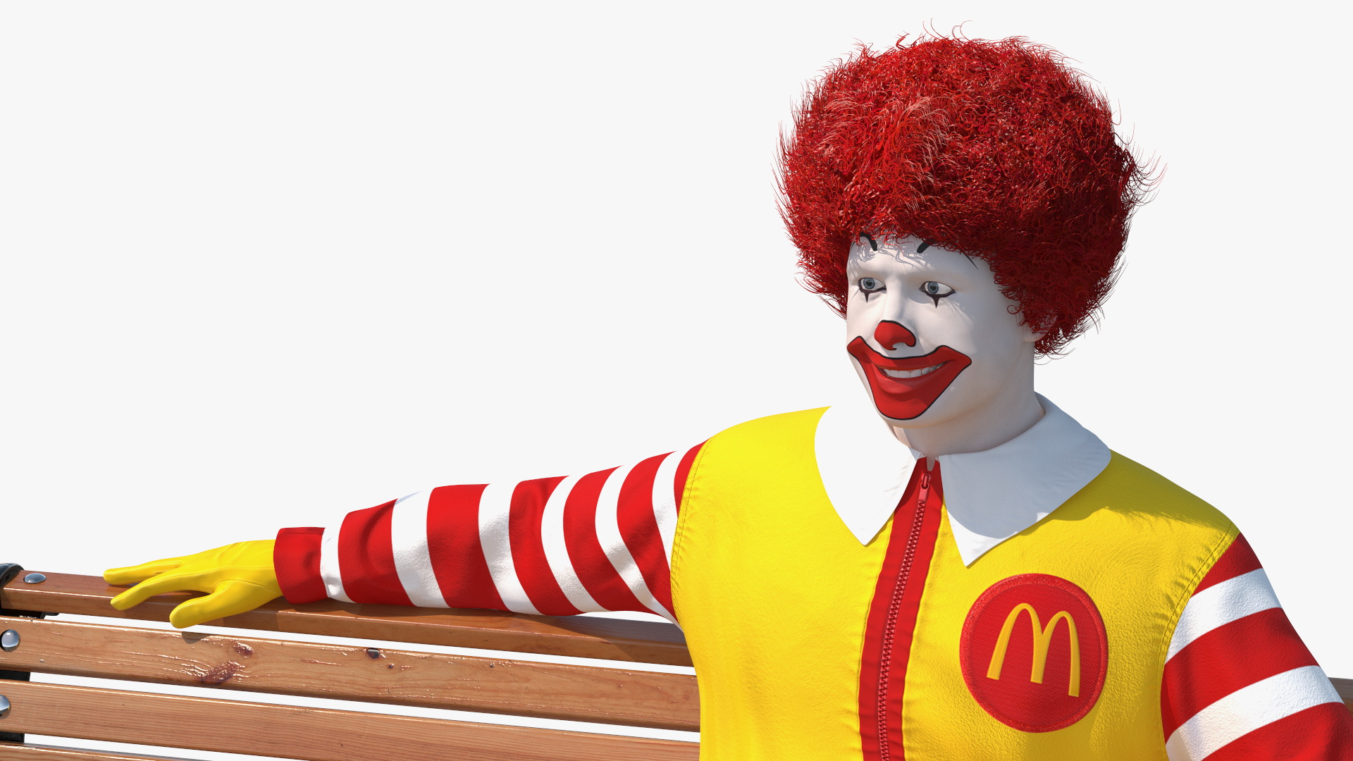 3D Ronald McDonald Having Lunch on Bench Fur