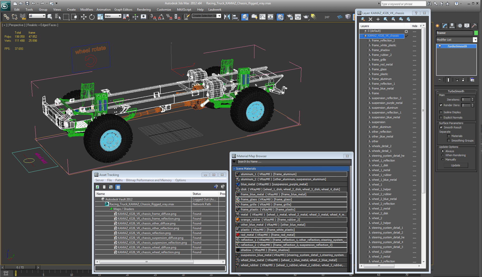 3D Racing Truck KAMAZ Chassis Rigged model