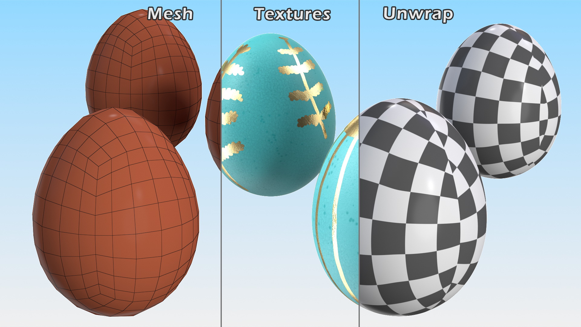 3D Colored Easter Eggs Set model