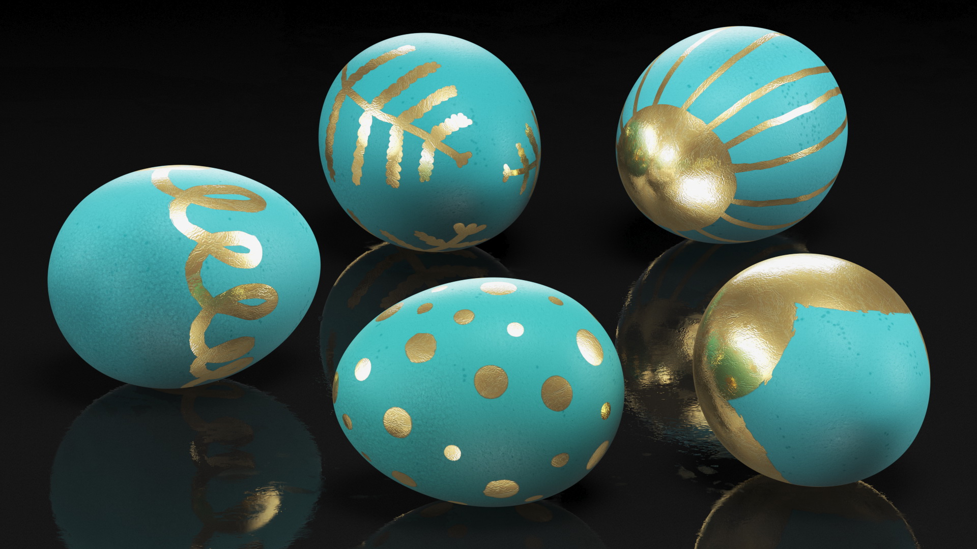 3D Colored Easter Eggs Set model