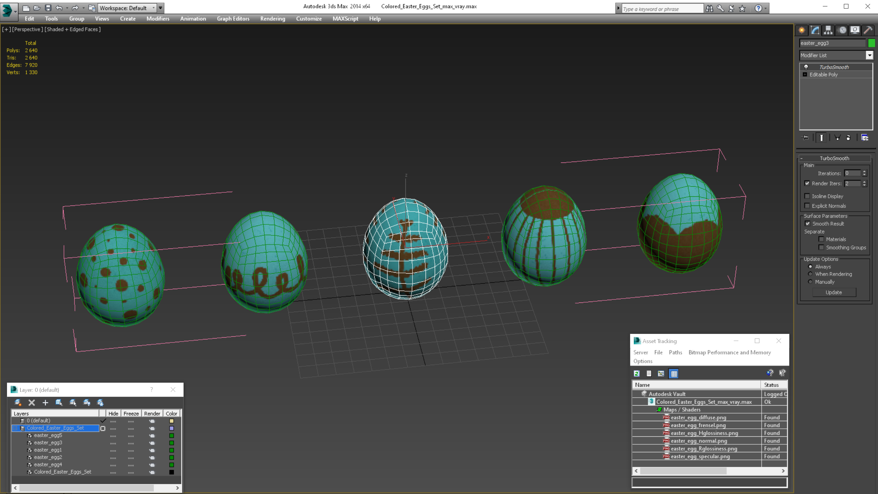 3D Colored Easter Eggs Set model