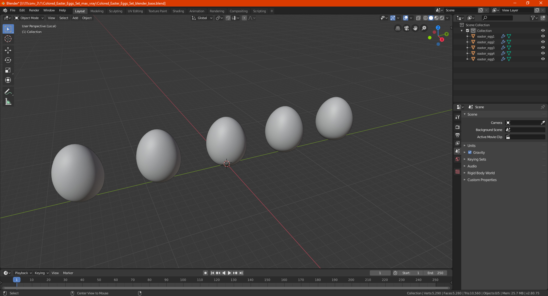 3D Colored Easter Eggs Set model