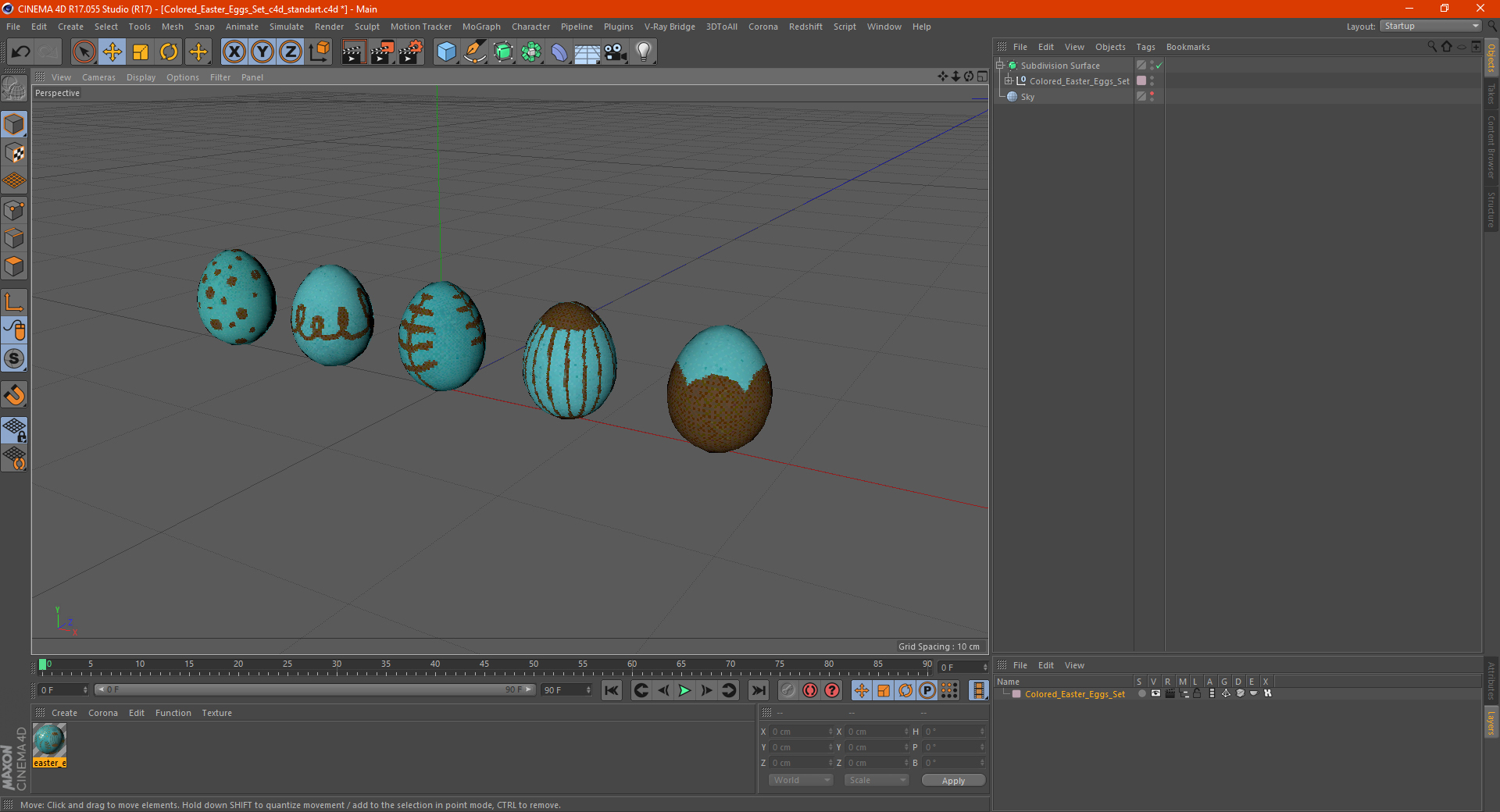 3D Colored Easter Eggs Set model