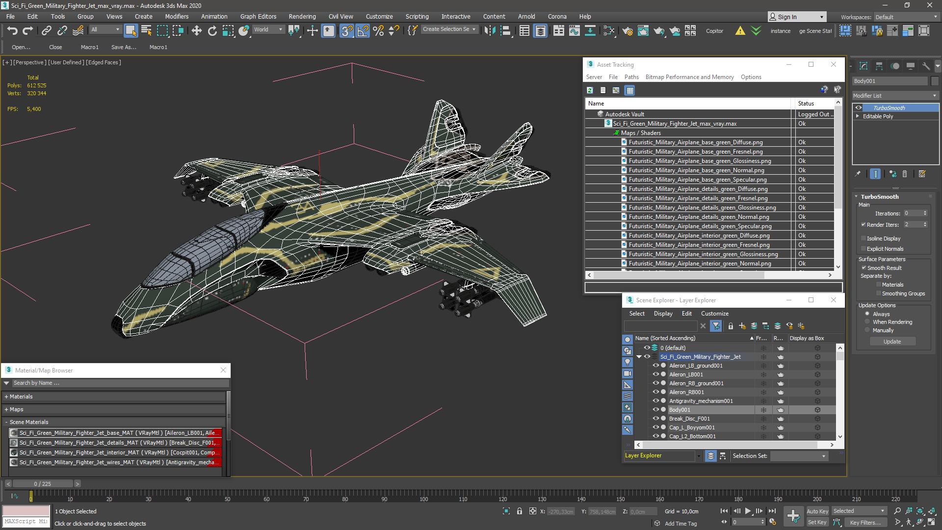 3D Sci Fi Green Military Fighter Jet model