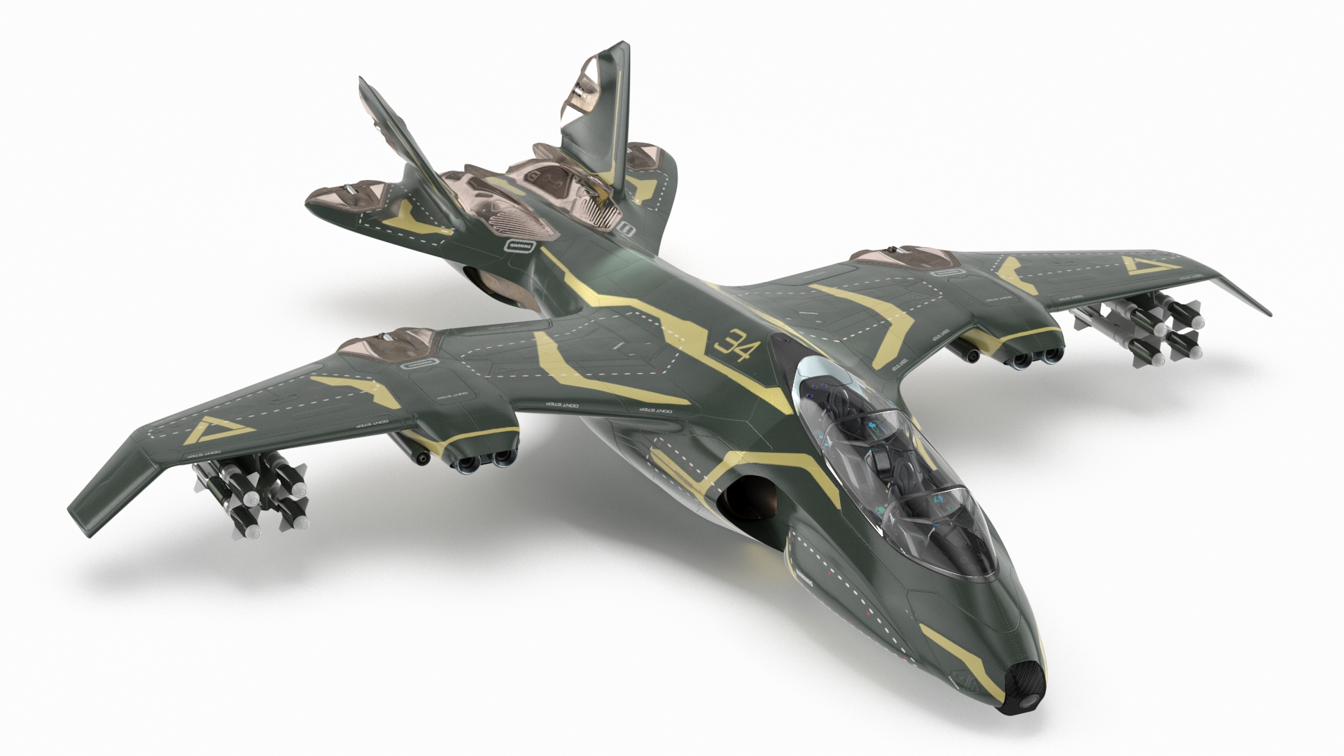 3D Sci Fi Green Military Fighter Jet model