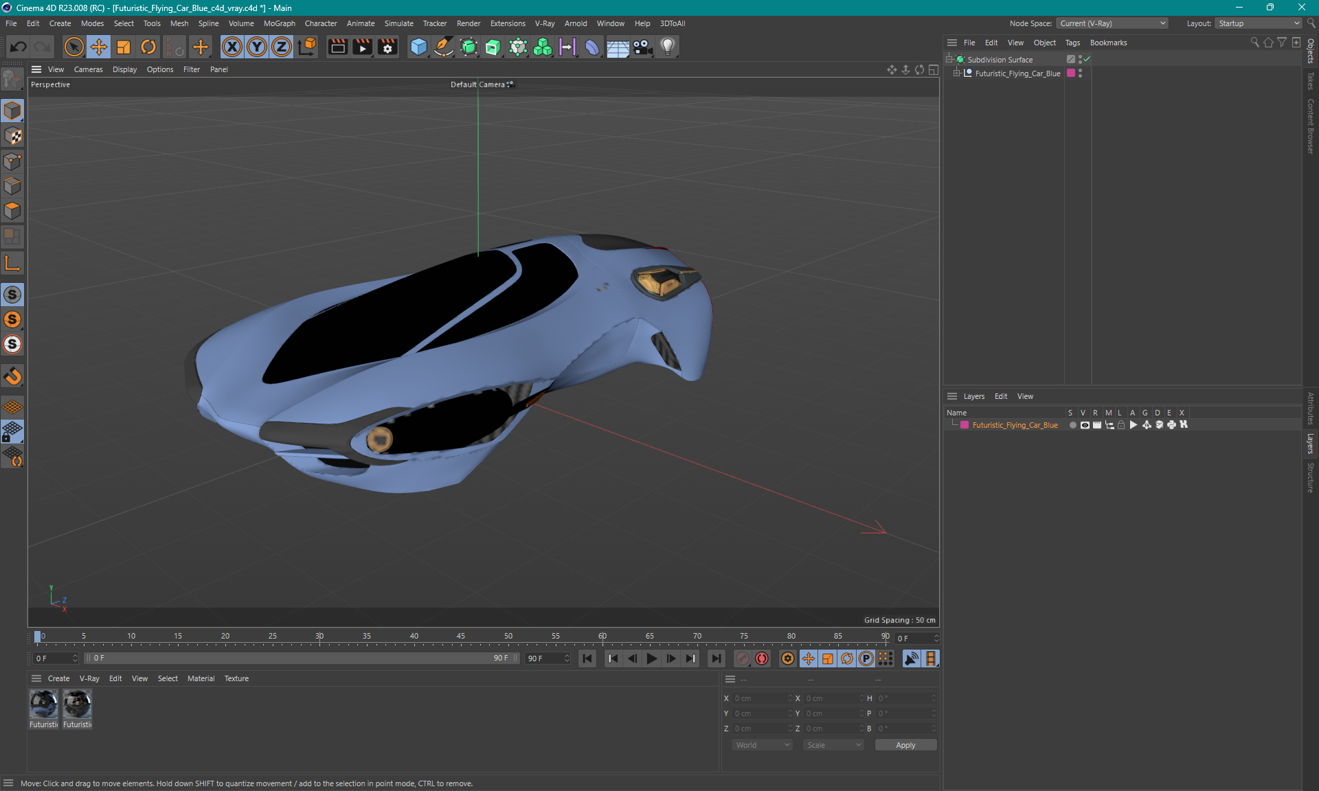 3D Futuristic Flying Car Blue