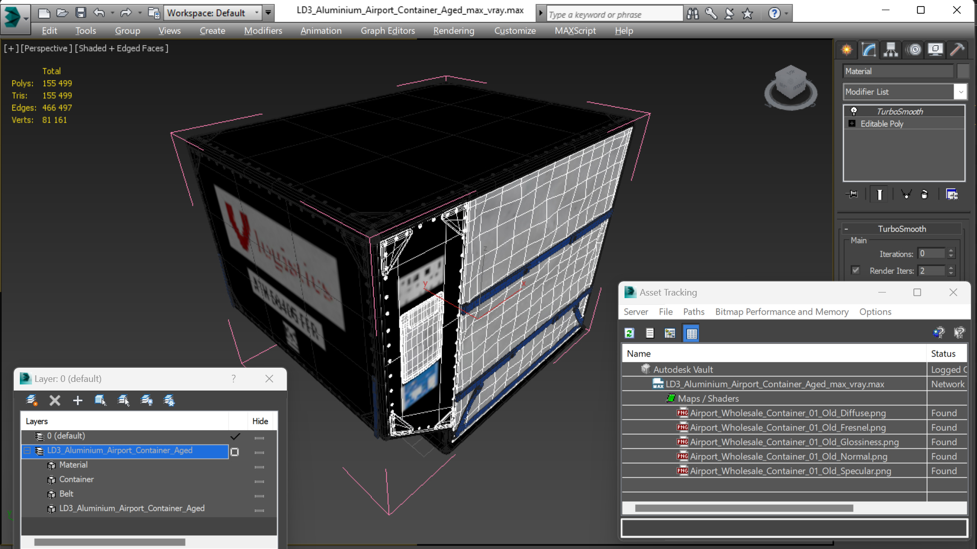 3D LD3 Aluminium Airport Container Aged