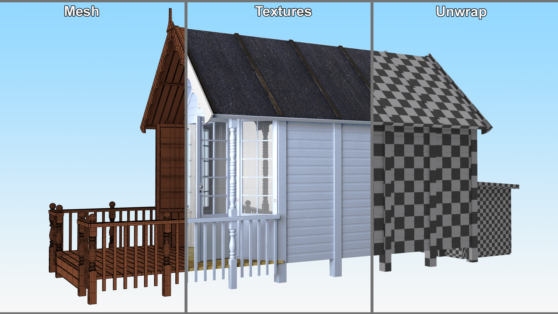 3D Modern Beach Hut Blue