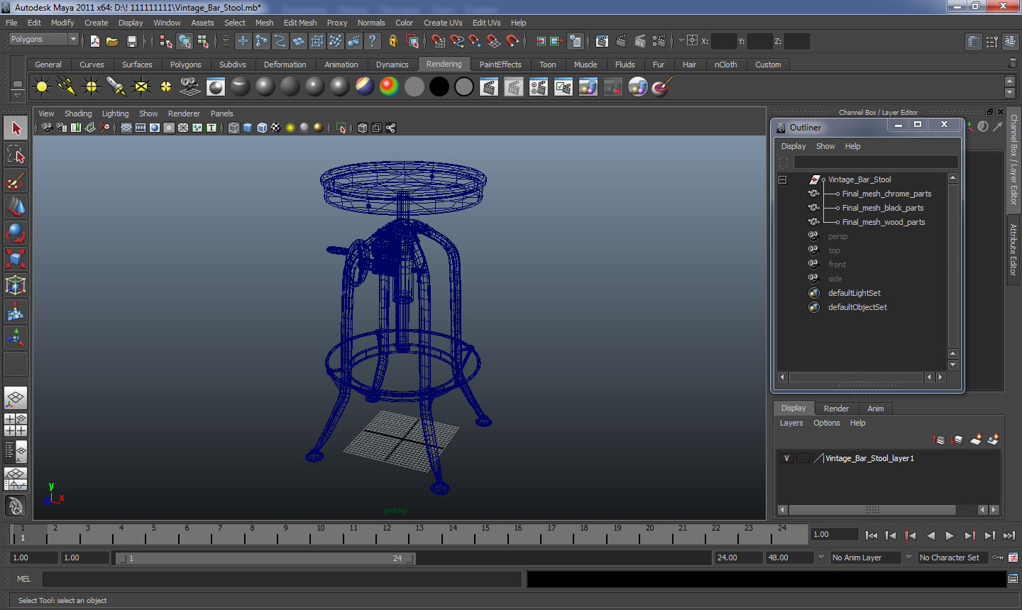 Vintage Bar Stool 3D