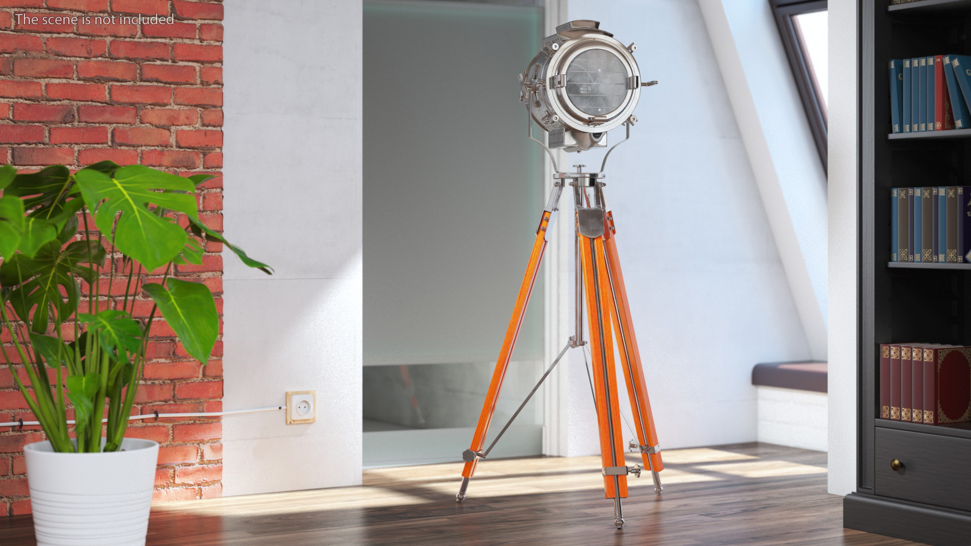 Retro Searchlight Lamp Wooden Tripod Rigged for Modo 3D