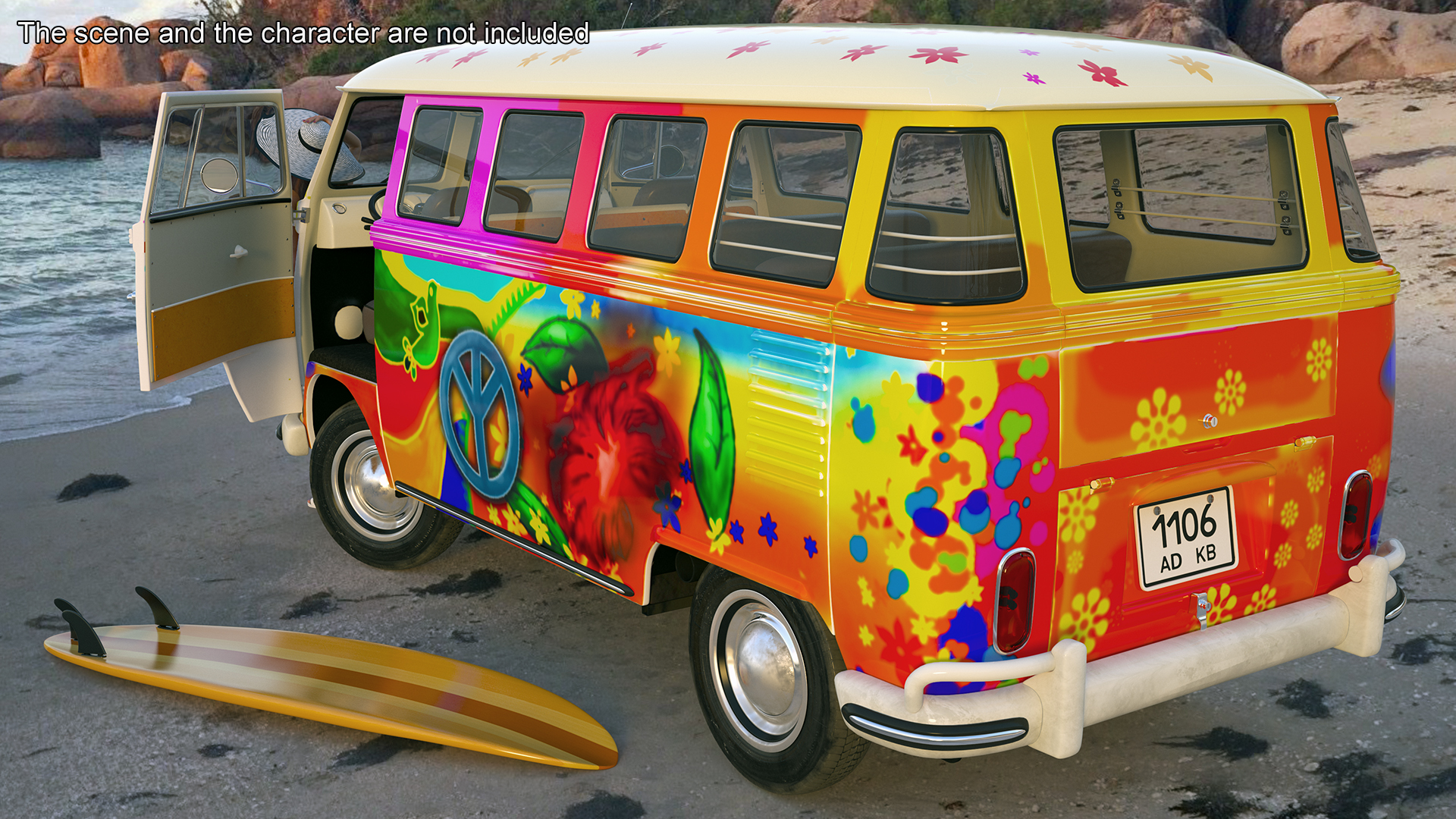 Hippie Volkswagen Bus Rigged for Maya 3D