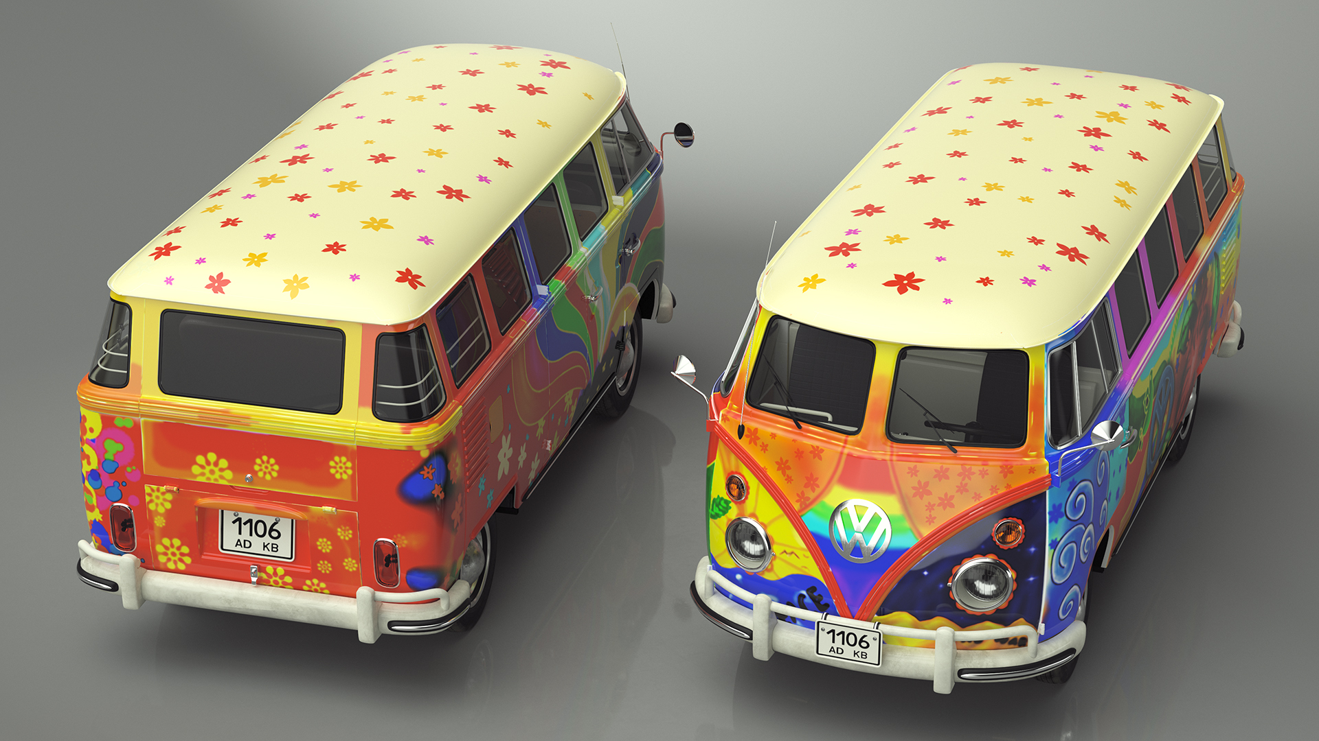 Hippie Volkswagen Bus Rigged for Maya 3D