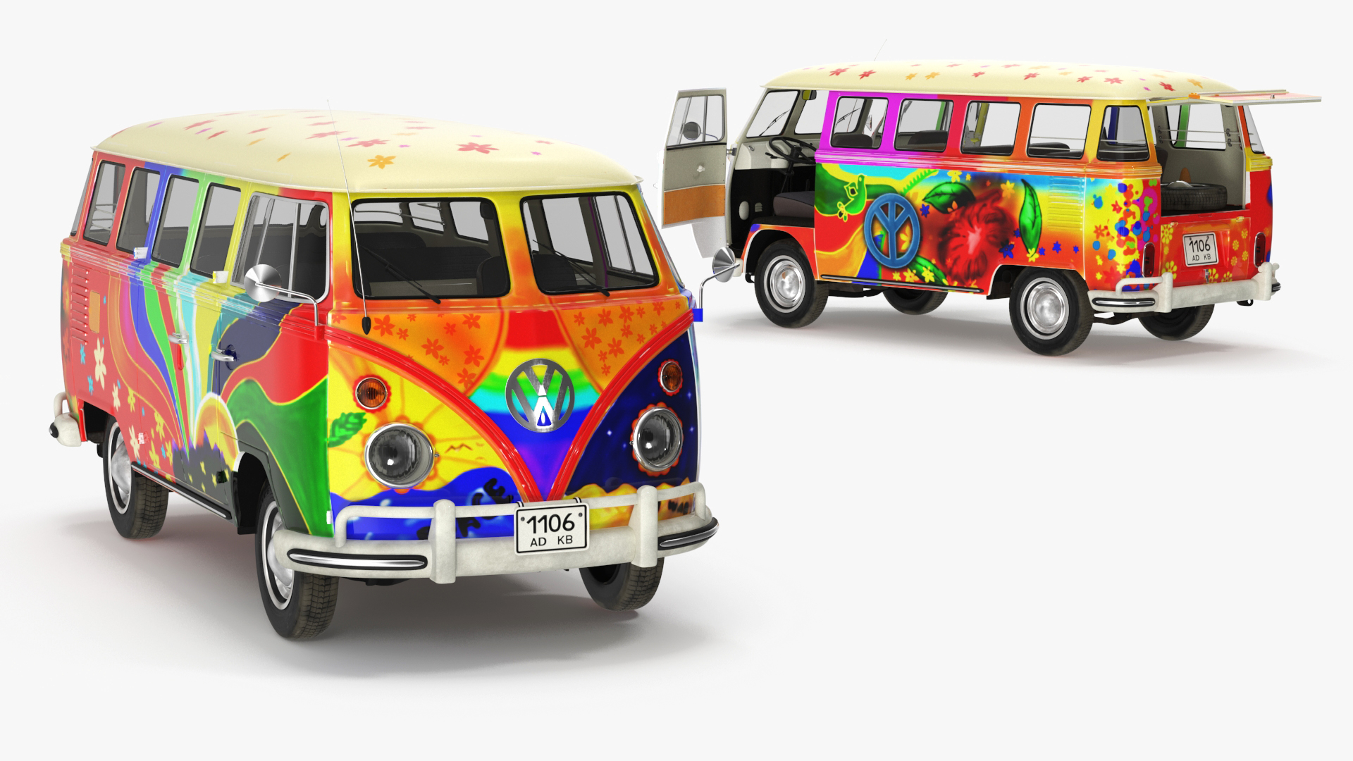 Hippie Volkswagen Bus Rigged for Maya 3D