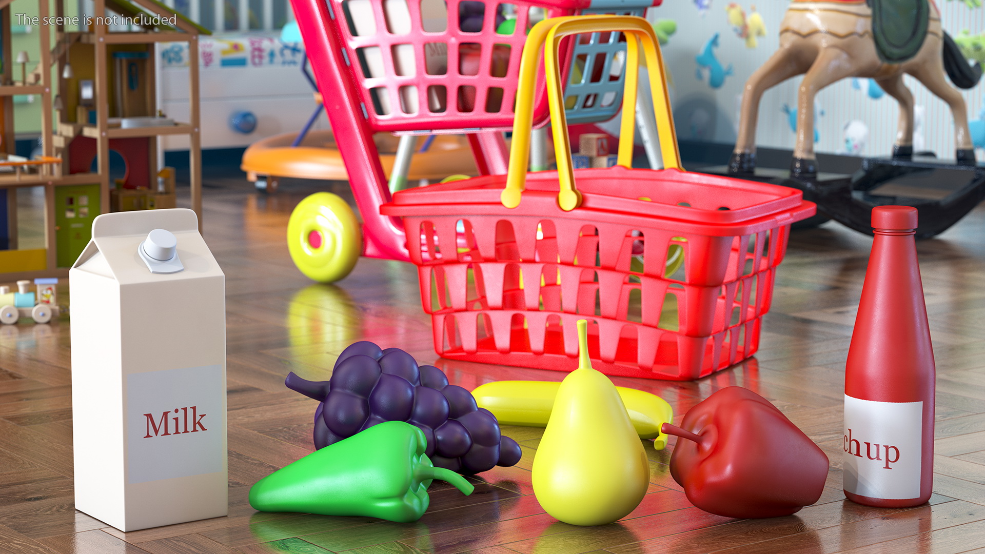 3D Children Shopping Basket with Grocery Food Toy