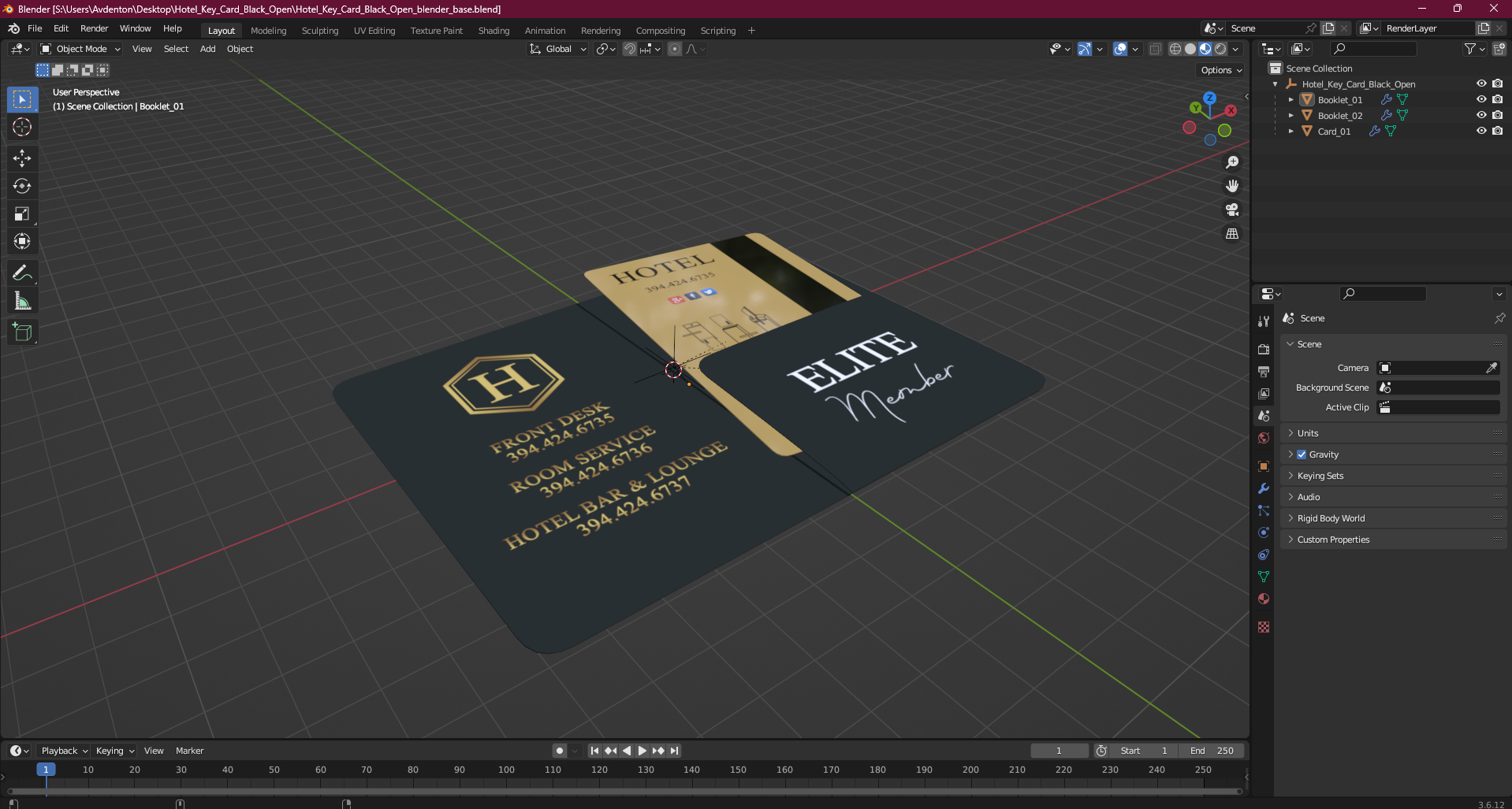 3D model Hotel Key Card Black Open