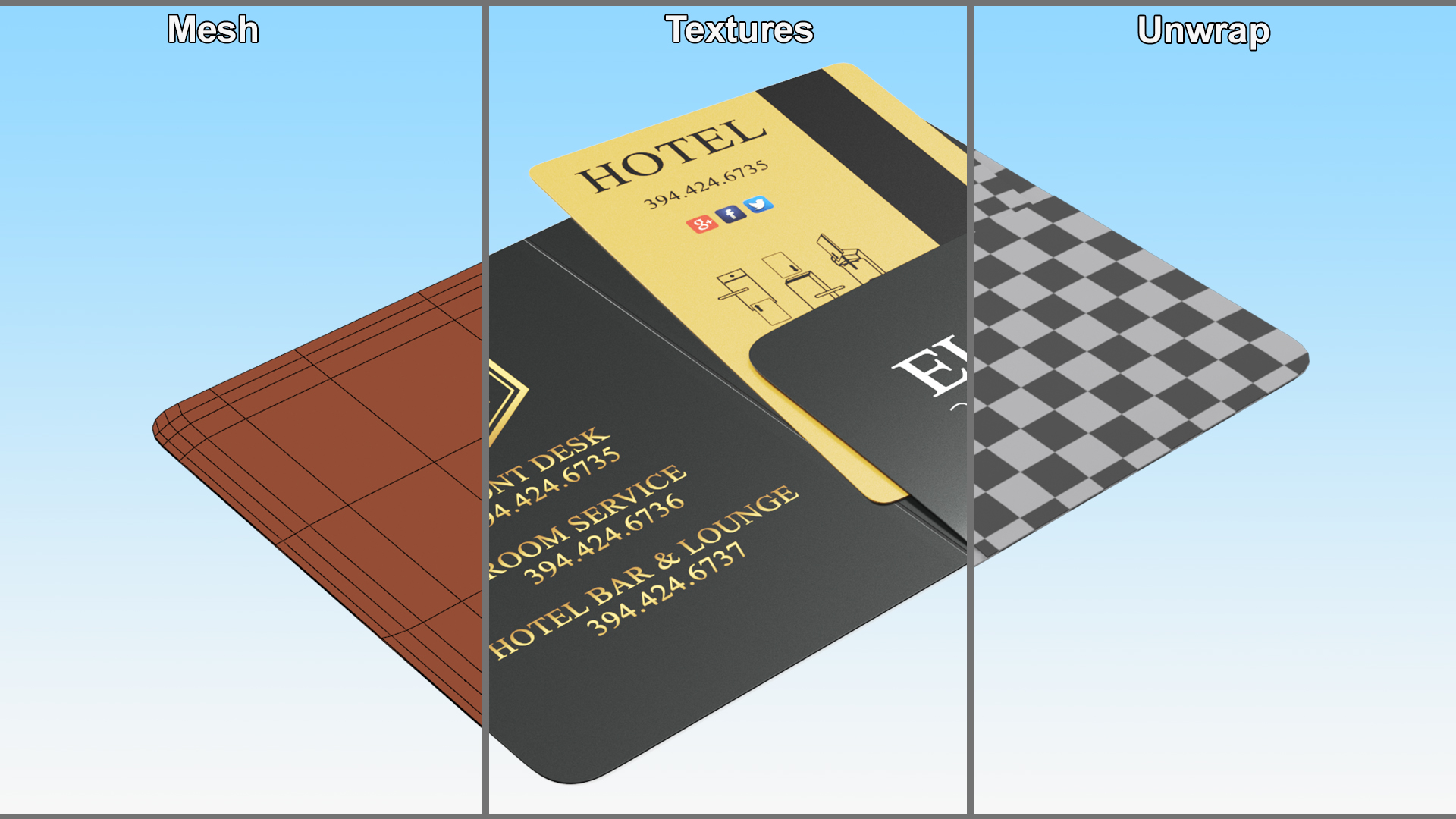 3D model Hotel Key Card Black Open