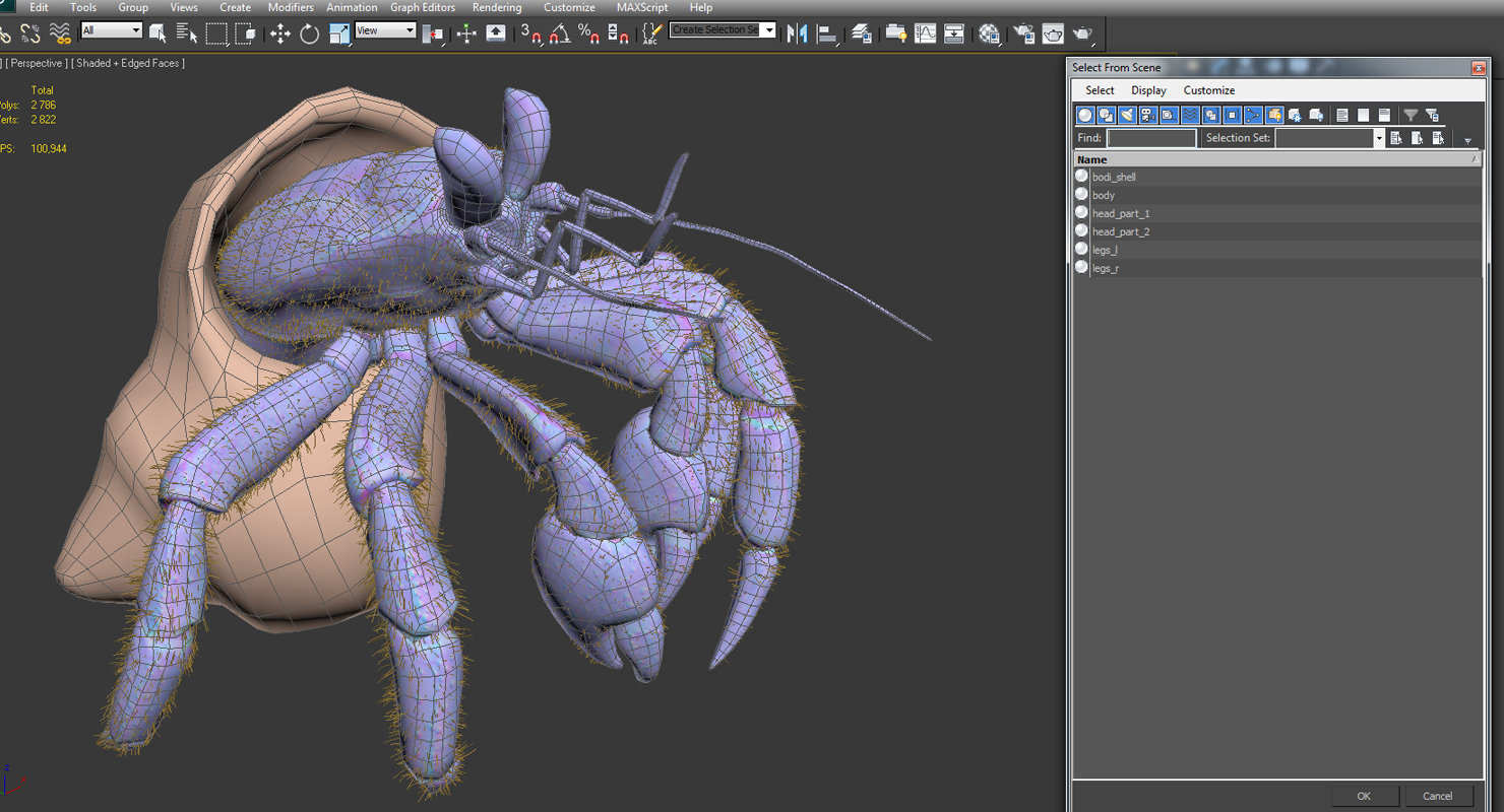 Hermit Crab Standing Pose with Fur 3D model