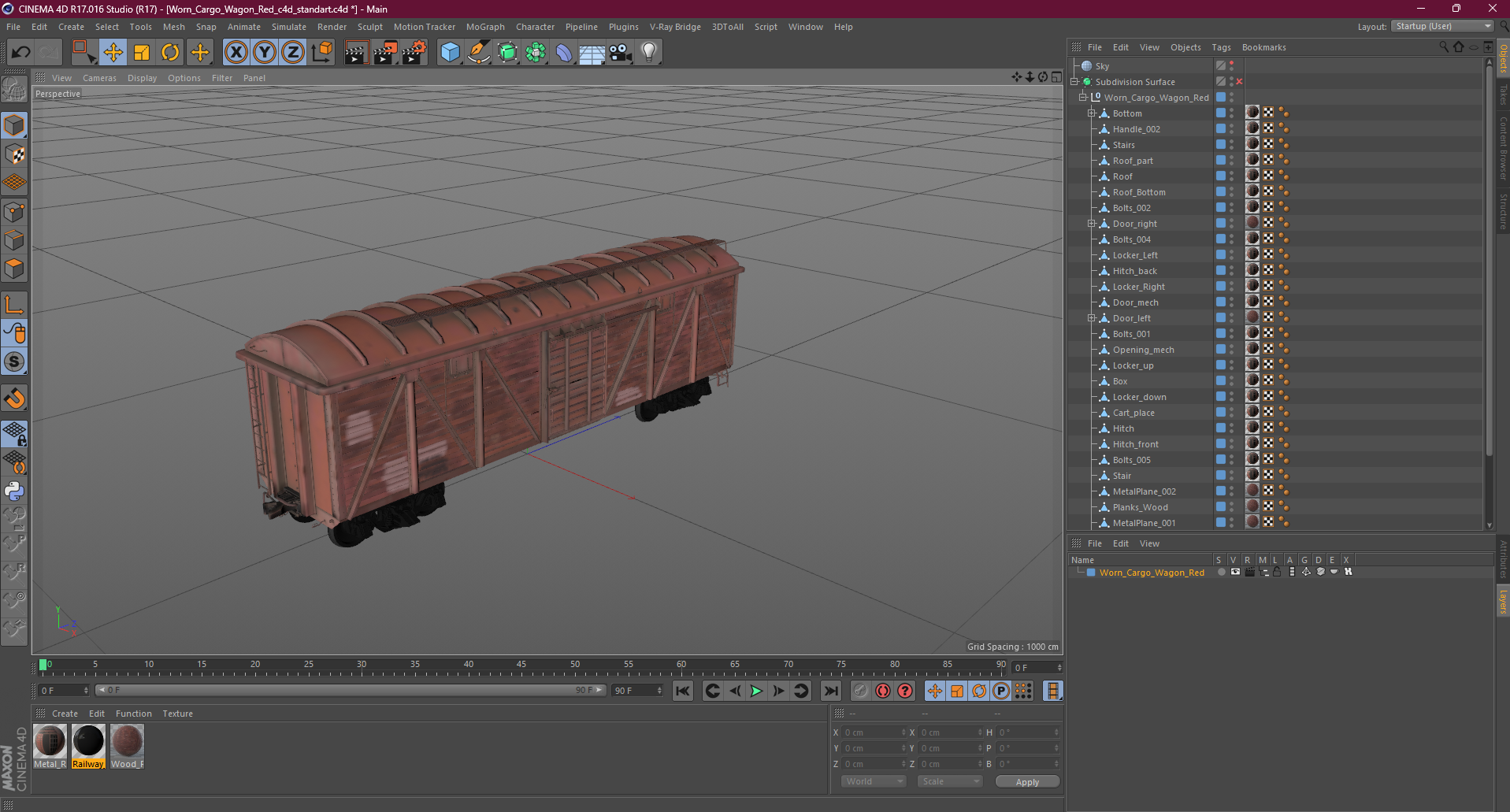 3D model Worn Cargo Wagon Red