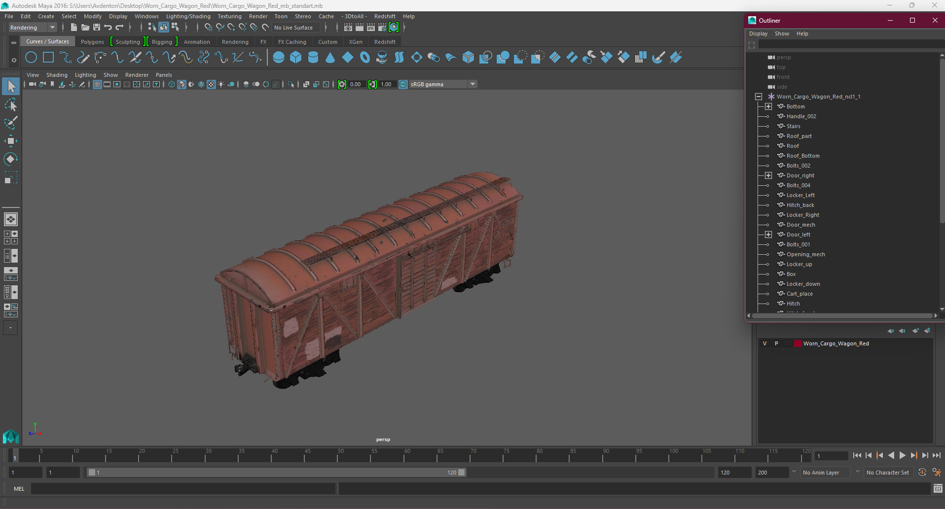 3D model Worn Cargo Wagon Red