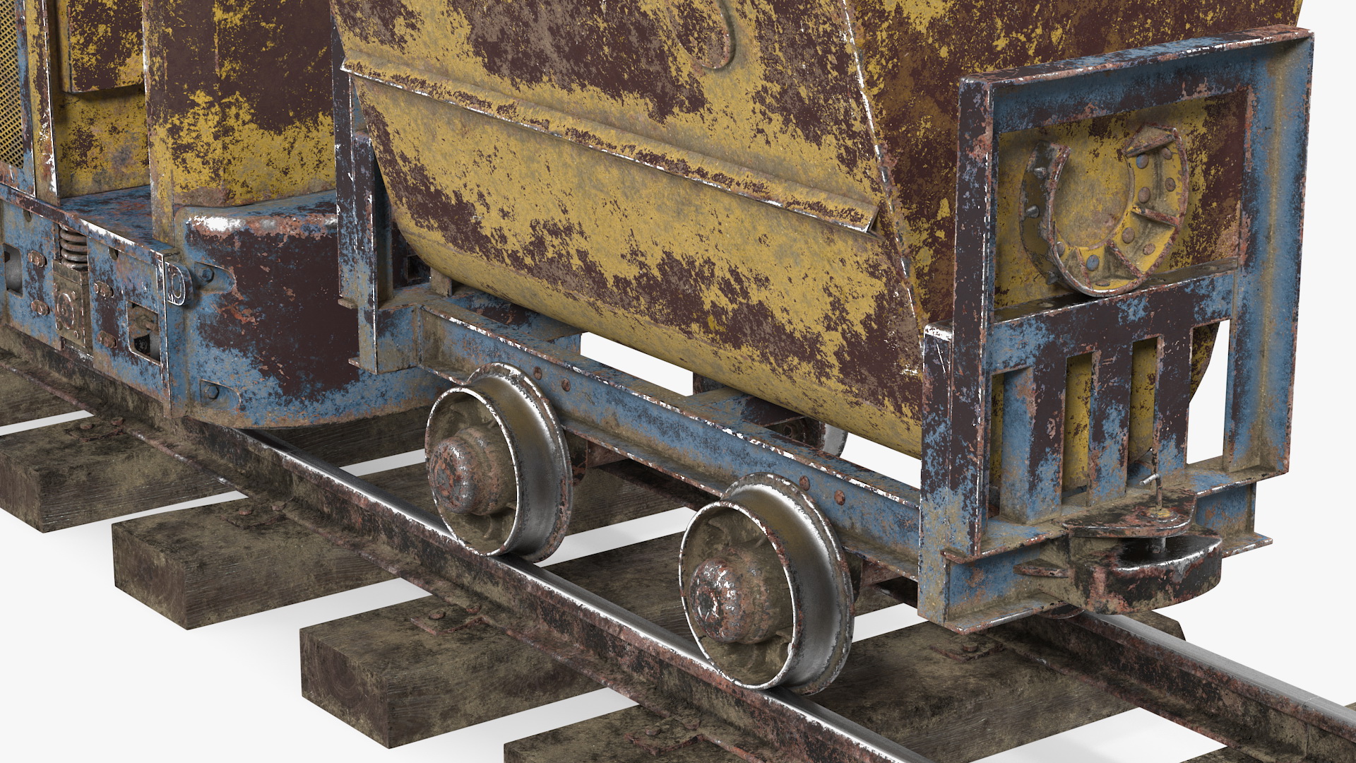 Mining Locomotive with Minecart on Railway Section Rusted 3D