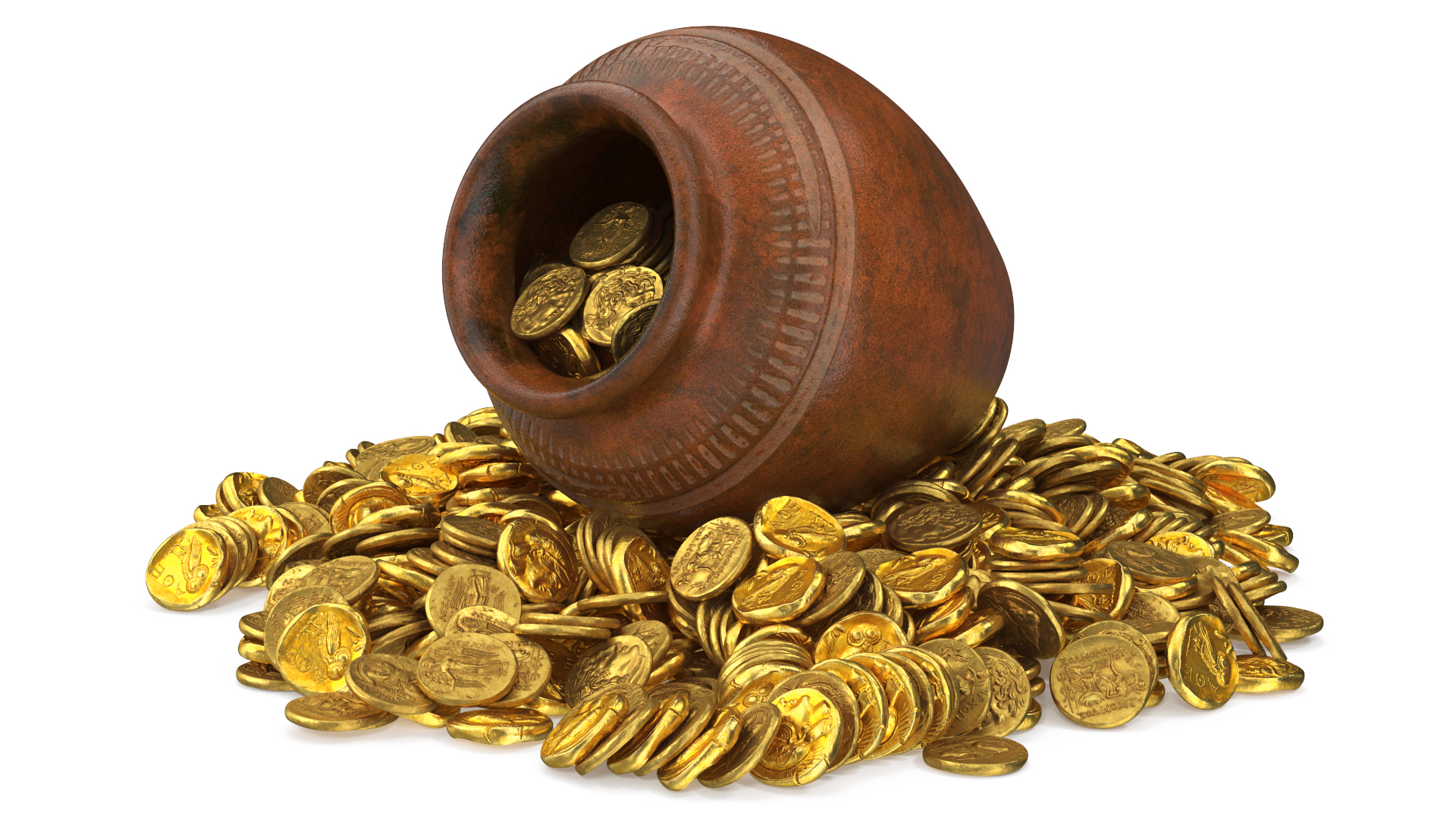 3D model Gold Coins in Treasure Old Clay Pot