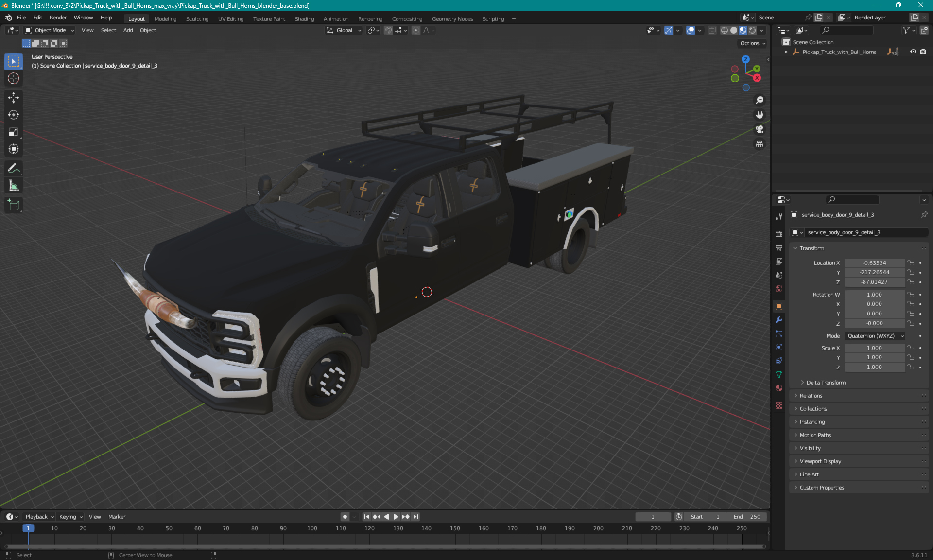 3D Pickup Truck with Bull Horns model