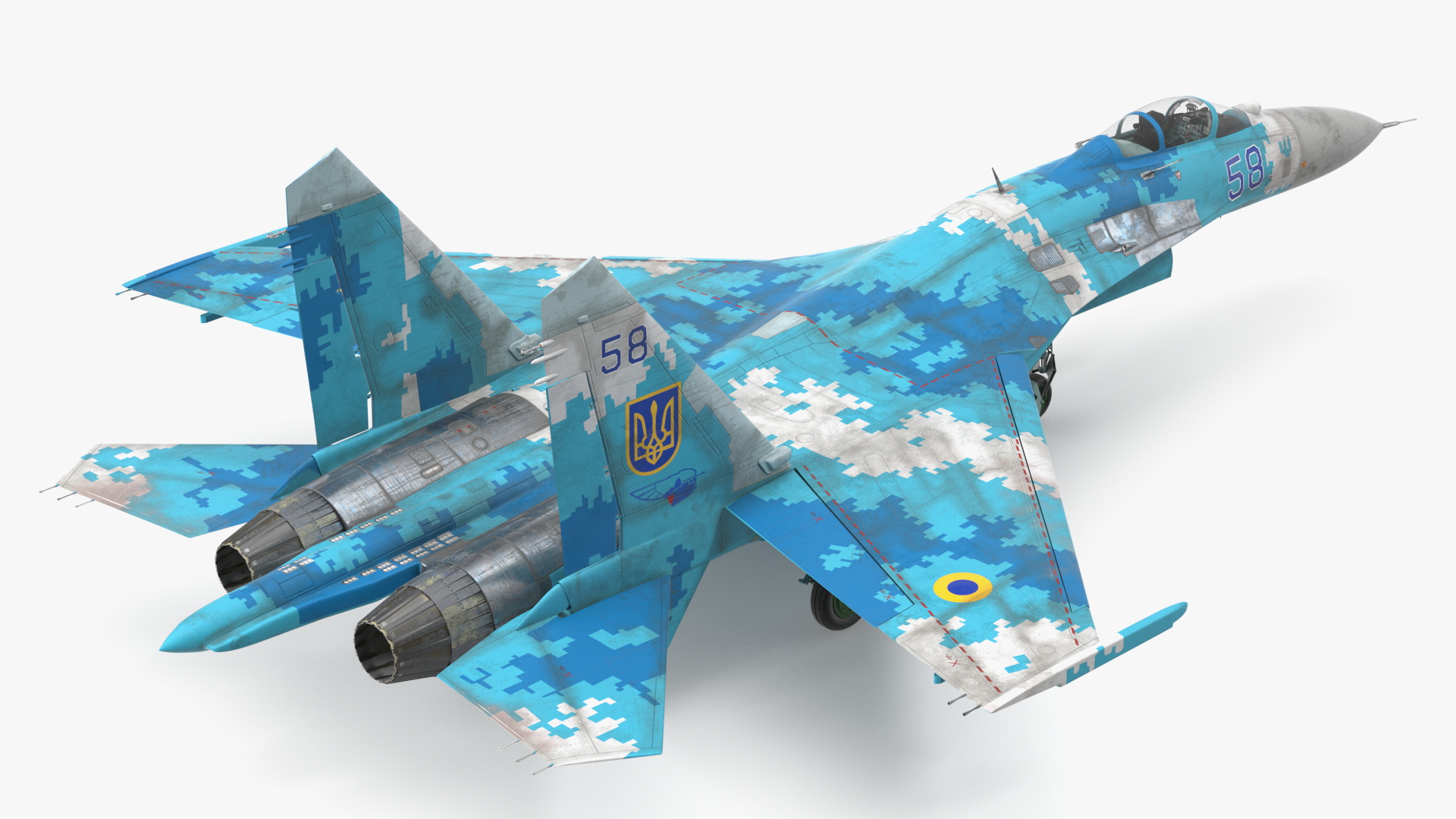 Su-27 Sukhoi Ukrainian Air Force Jet Old Rigged 3D