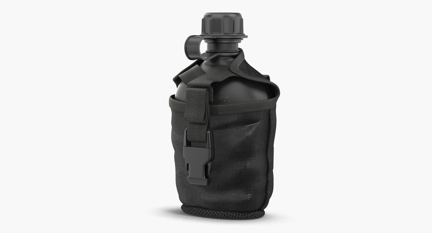 3D model Water Bottle Canteen with Military Pouch